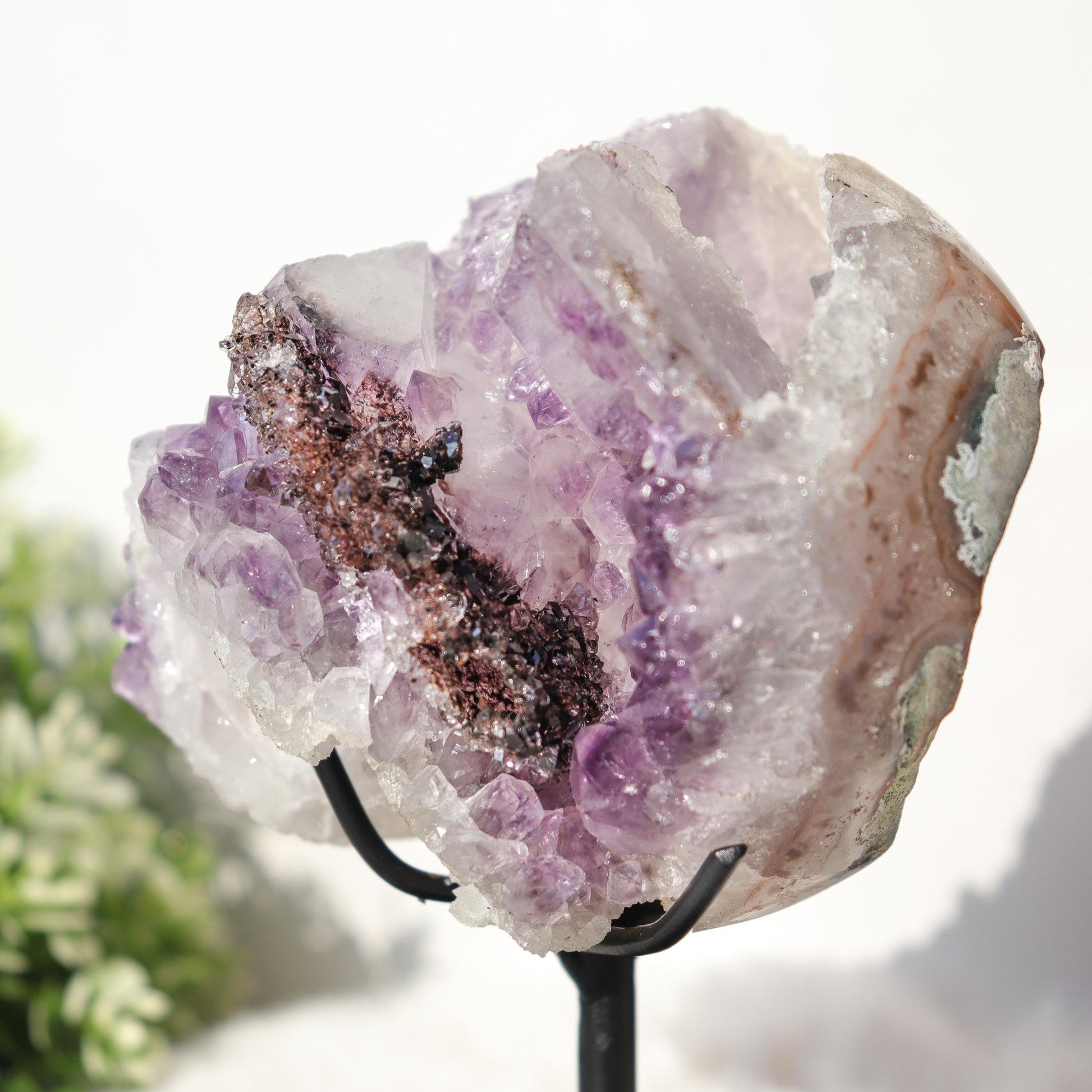 Amethyst with Black Crystal Inclusions, One of a Kind Crystal Specimen, Boho Chic Home Decor, Ethically Sourced