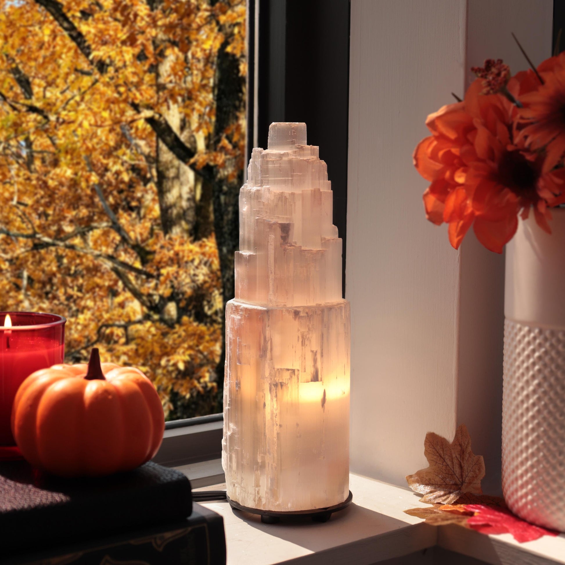 Natural Selenite Crystal Lamp, Grade A Quality, Selenite Tower, Ethically Sourced, White Light, Dimmable Lamp