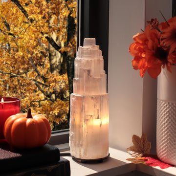 Natural Selenite Crystal Lamp, Grade A Quality, Selenite Tower, Ethically Sourced, White Light, Dimmable Lamp
