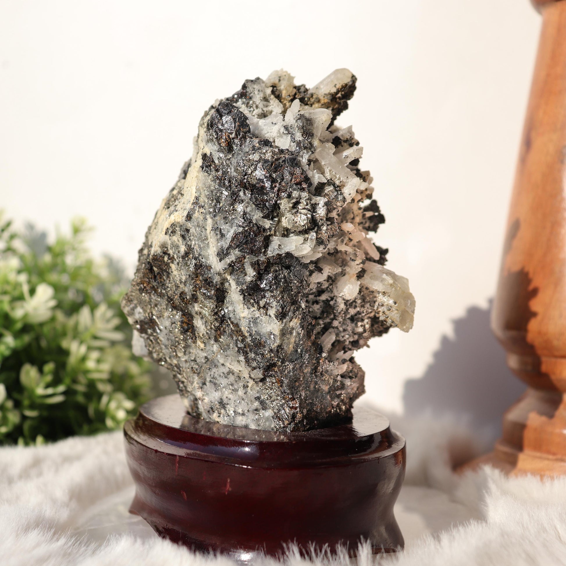 Clear Quartz with Pyrite Inclusions, Crystals on Black Metal Stand, One of a Kind Crystal Specimen, Ethically Sourced