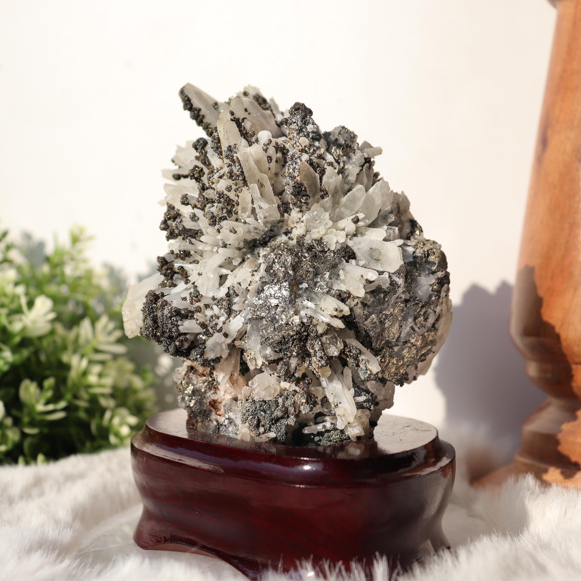 Clear Quartz with Pyrite Inclusions, Crystals on Black Metal Stand, One of a Kind Crystal Specimen, Ethically Sourced
