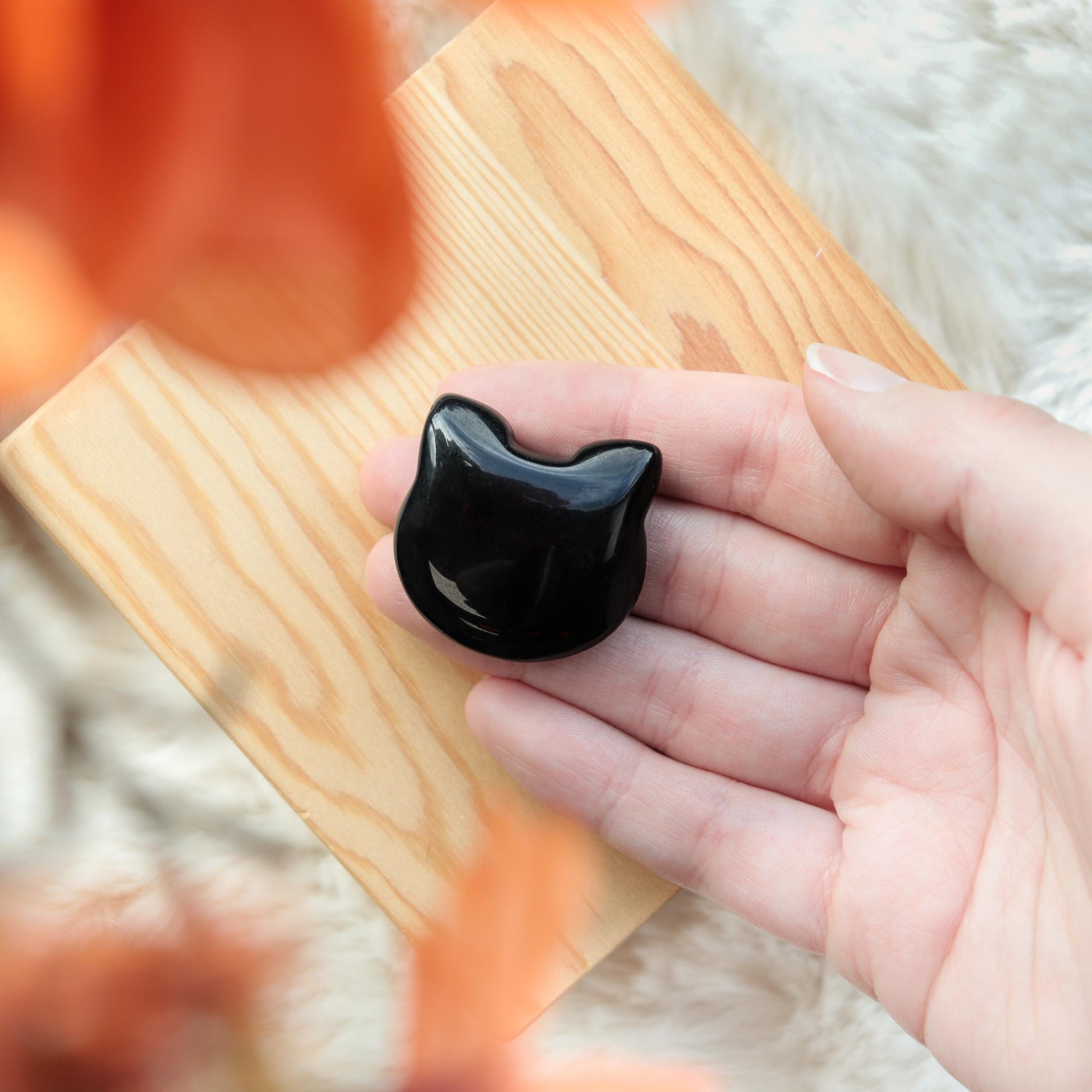 Adorable Crystal Carved Kitty Face, Black Obsidian Gemstone, Protecting Crystal, Animal Statue - SET OF FIVE