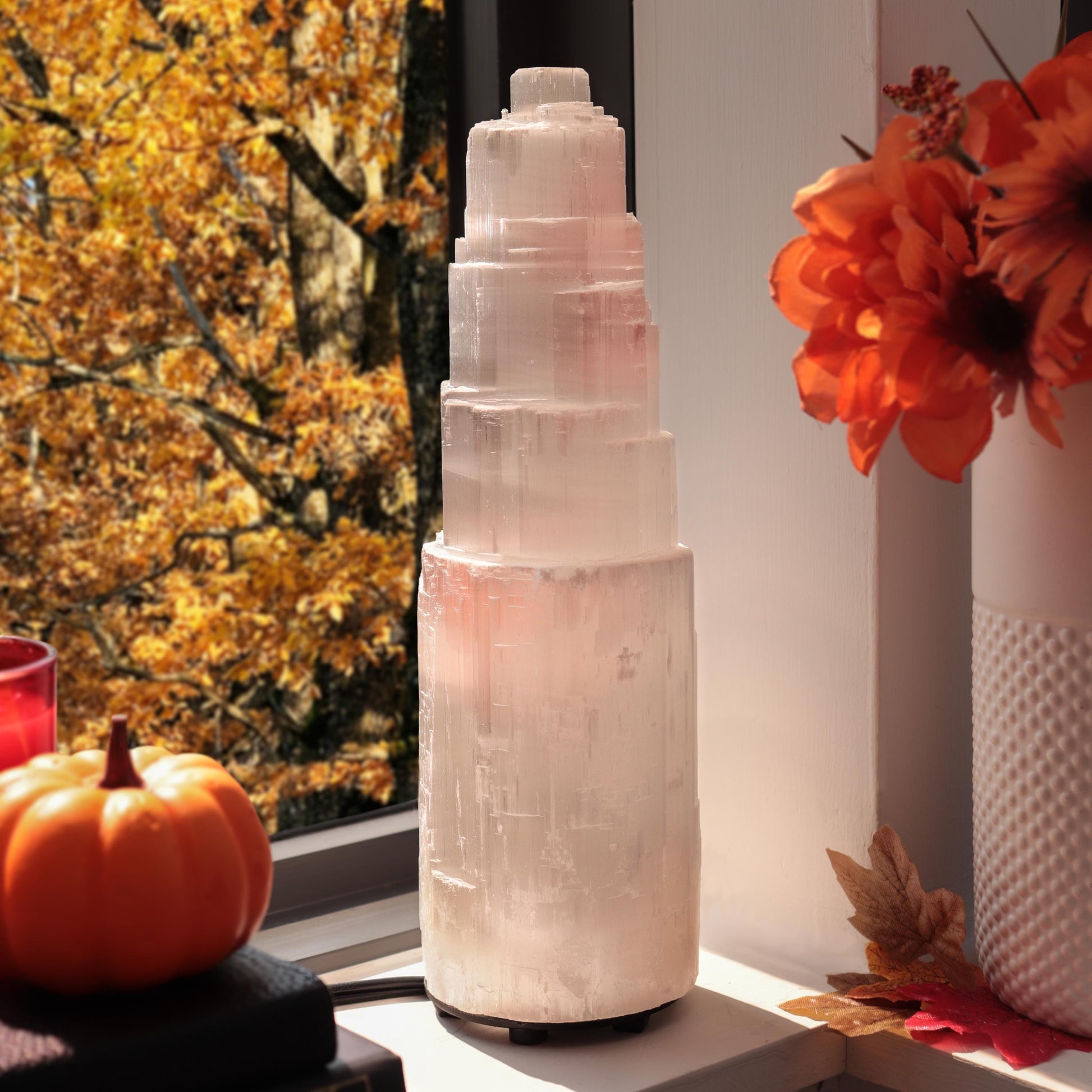 Natural Selenite Crystal Lamp, Grade A Quality, Selenite Tower, Ethically Sourced, White Light, Dimmable Lamp