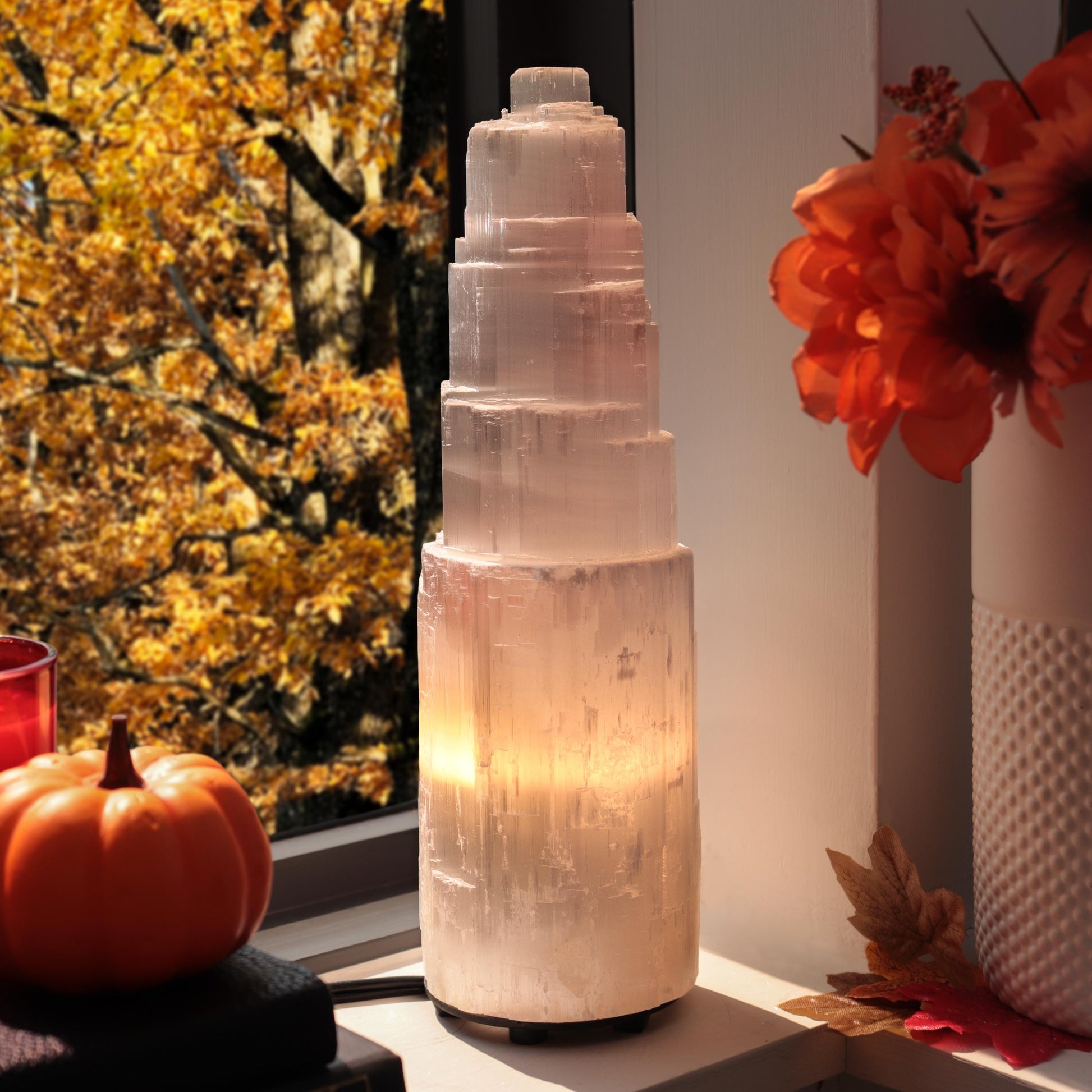 Natural Selenite Crystal Lamp, Grade A Quality, Selenite Tower, Ethically Sourced, White Light, Dimmable Lamp