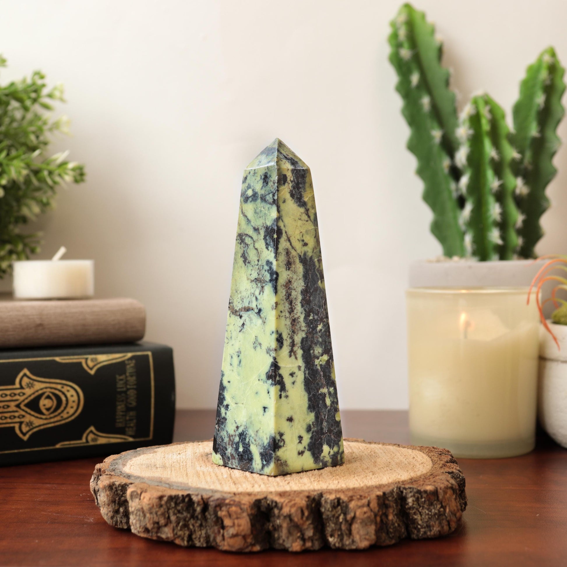 Serpentine with Pyrite Tower, Natural Polished Gemstone, Ethically Sourced