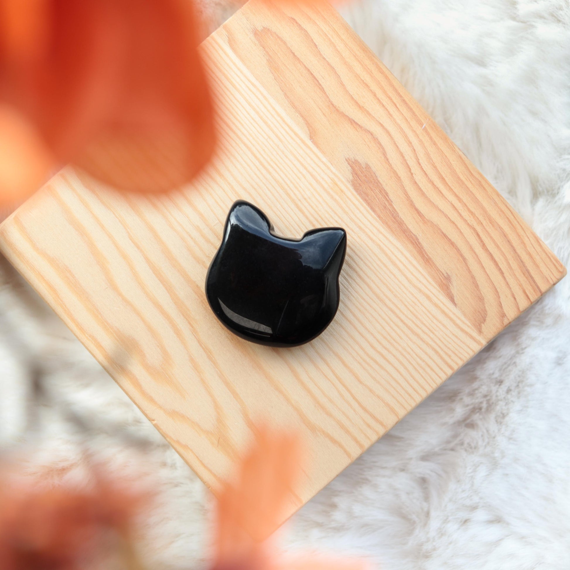 Adorable Crystal Carved Kitty Face, Black Obsidian Gemstone, Protecting Crystal, Animal Statue - SET OF FIVE