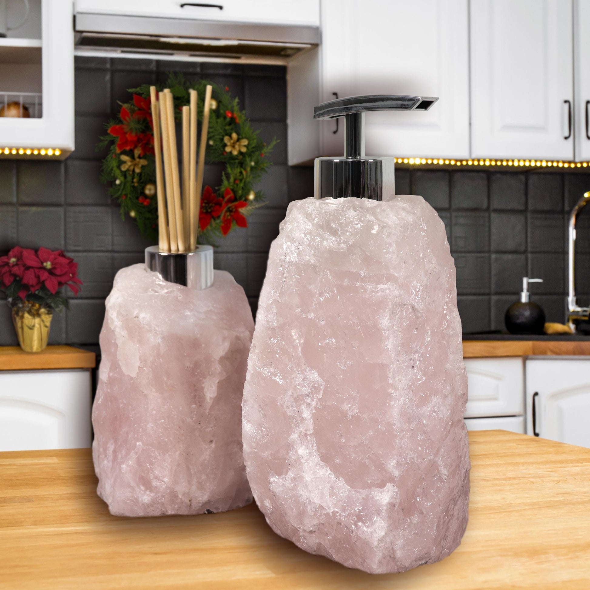 Crystal Soap Dispenser and Diffuser Set, Rose Quartz and Sodalite Home Decor, Christmas Gift Set, Essential Oils, Ethically Sourced