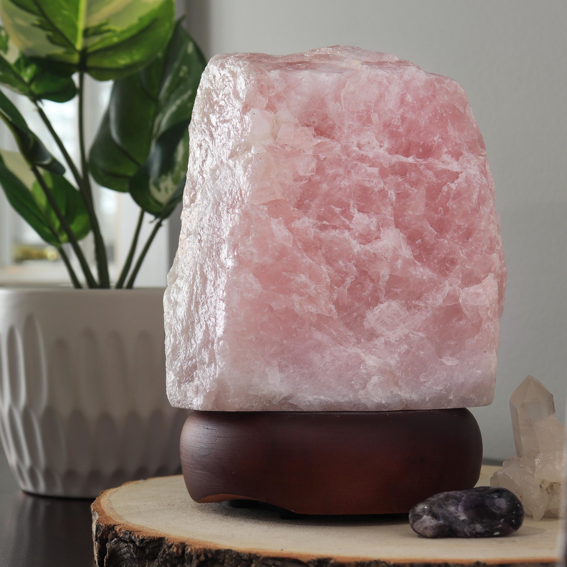 Rose Quartz Lamp, Ethically Sourced, Winter Home Decor, Ambient Lighting, Pink Dimmable Lamp, Natural Home Decor