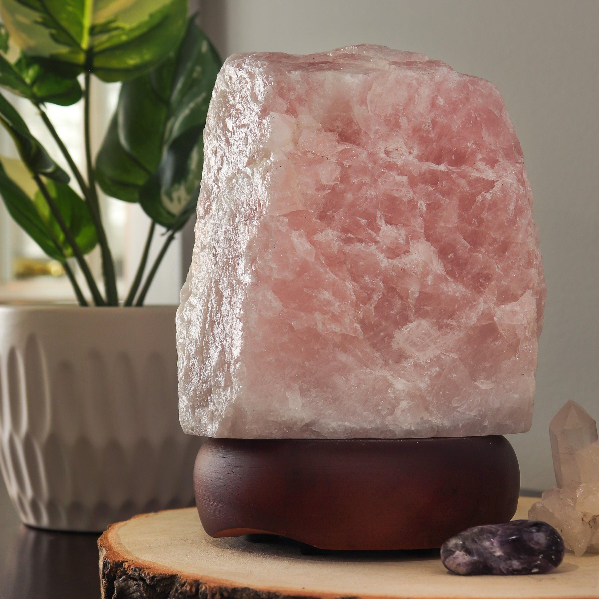 Rose Quartz Lamp, Ethically Sourced, Winter Home Decor, Ambient Lighting, Pink Dimmable Lamp, Natural Home Decor