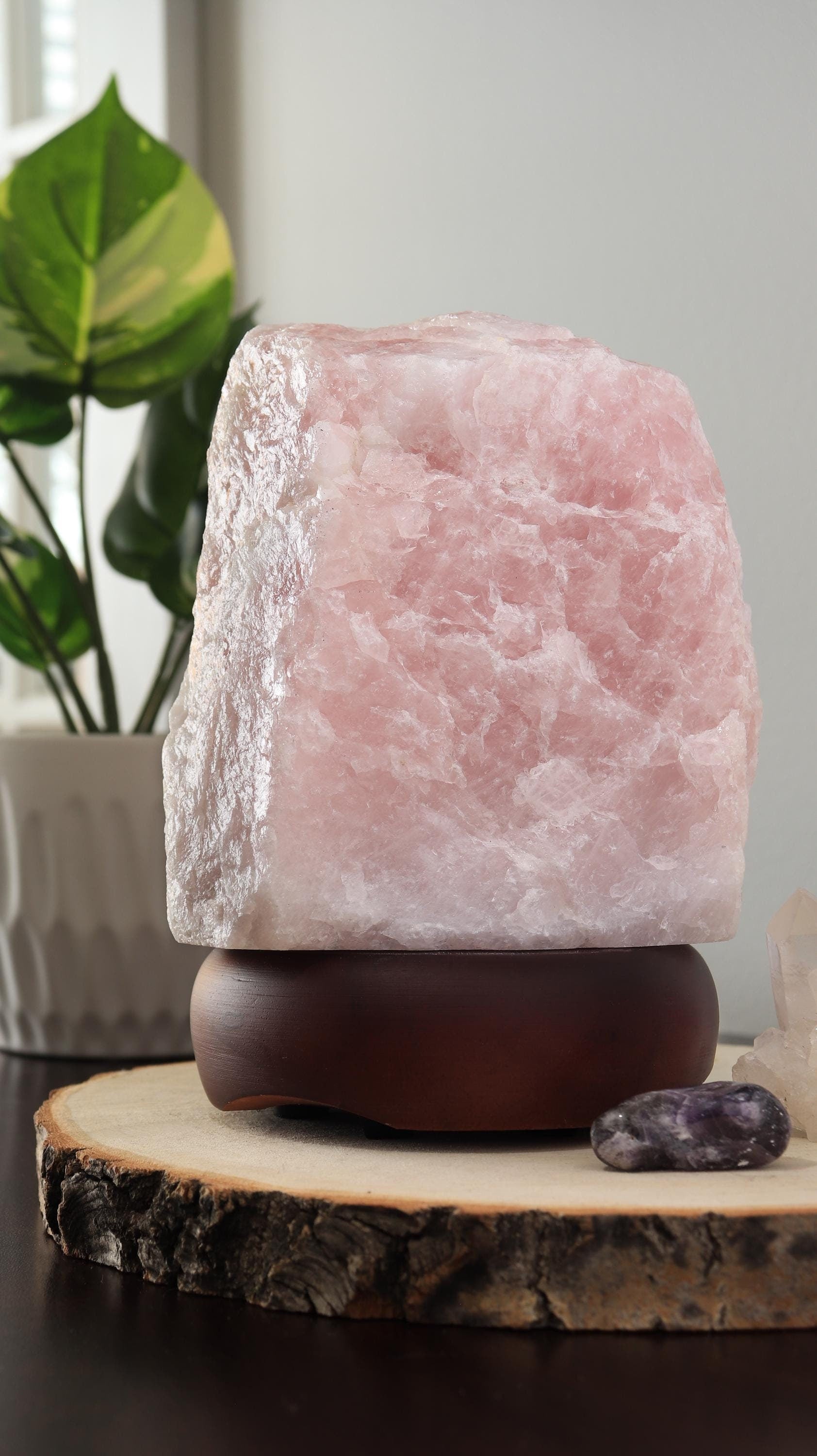 Rose Quartz Lamp, Ethically Sourced, Winter Home Decor, Ambient Lighting, Pink Dimmable Lamp, Natural Home Decor