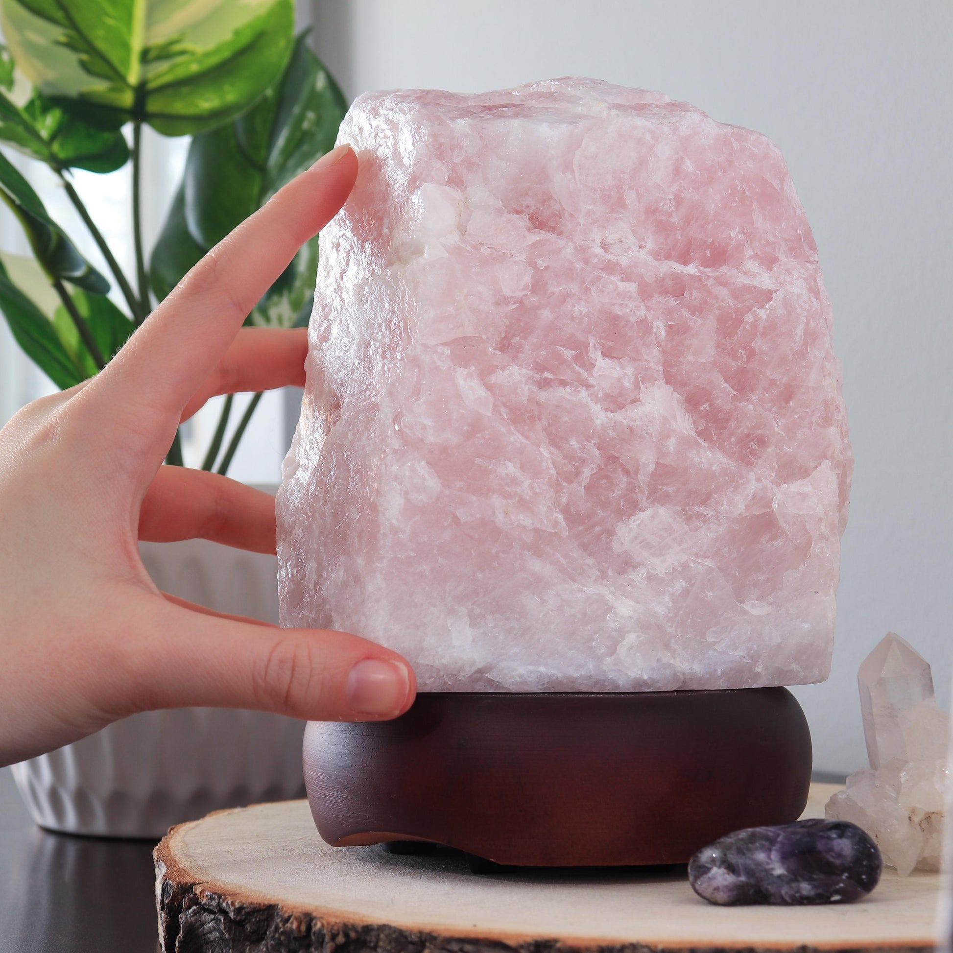 Rose Quartz Lamp, Ethically Sourced, Winter Home Decor, Ambient Lighting, Pink Dimmable Lamp, Natural Home Decor