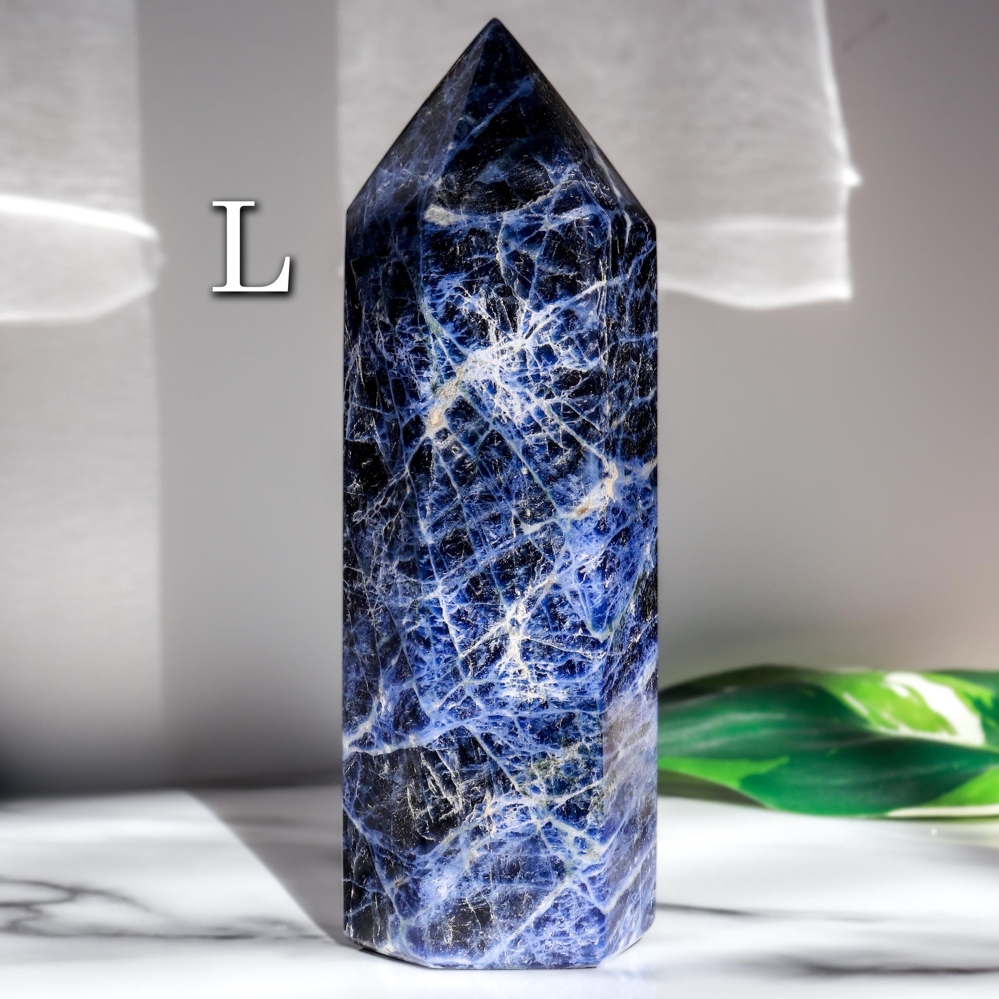 Sodalite Tower, Polished Sodalite Crystal, Ethically Sourced, Hand-Craved, Boho Chic Home Decor