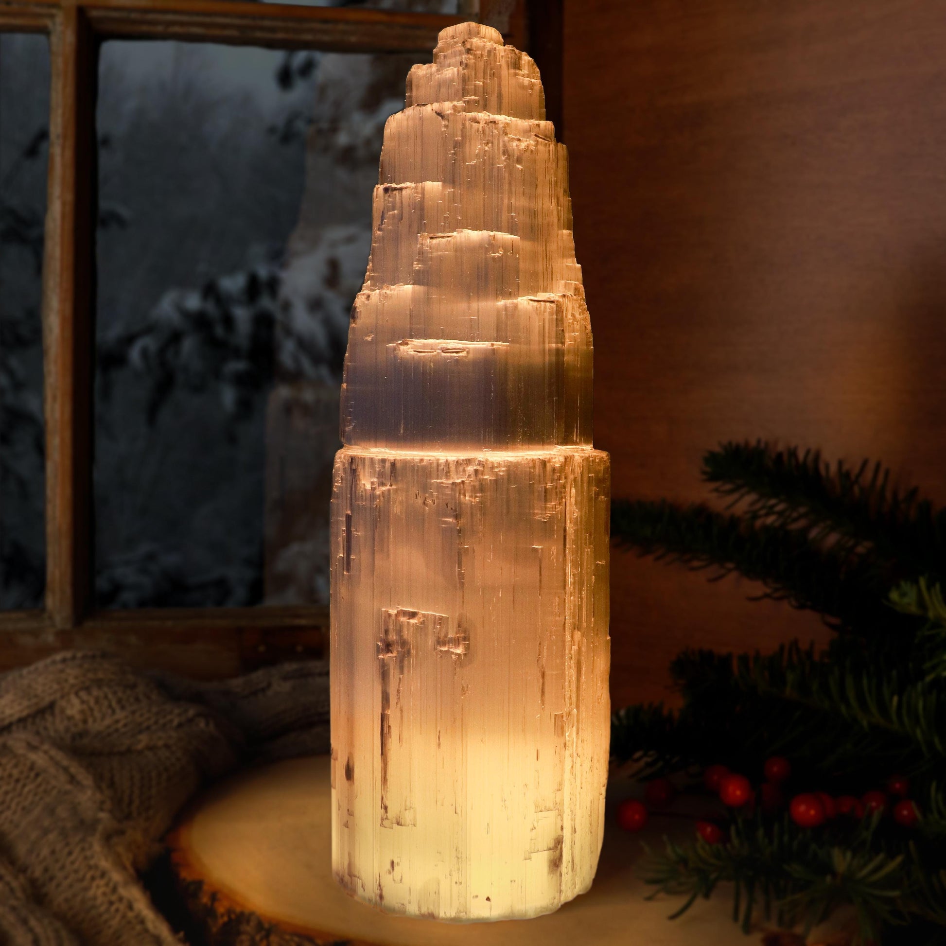 Natural Selenite Crystal Lamp, Grade A Quality, Selenite Tower, Ethically Sourced, White Light, Dimmable Lamp