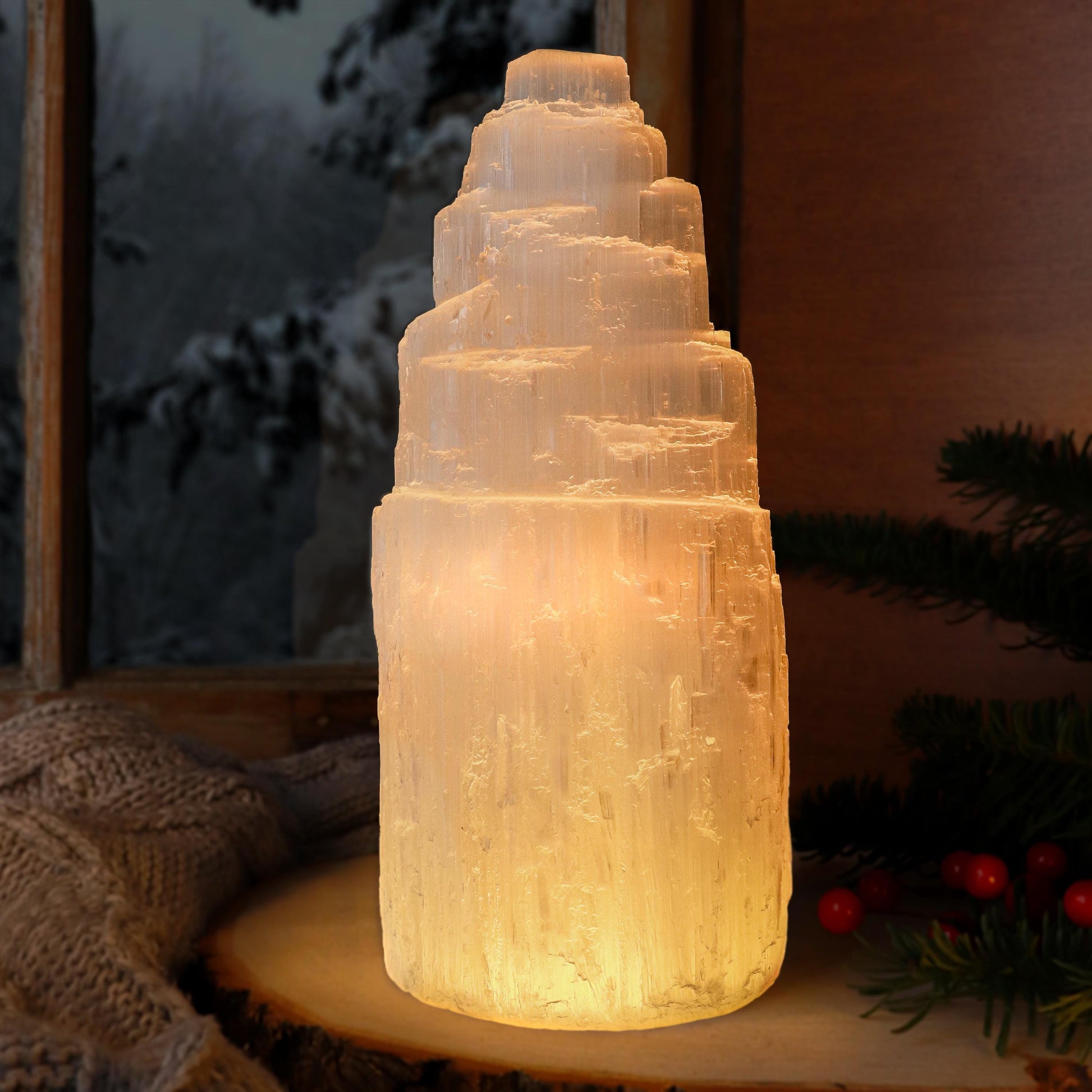 Natural Selenite Crystal Lamp, Grade A Quality, Selenite Tower, Ethically Sourced, White Light, Dimmable Lamp