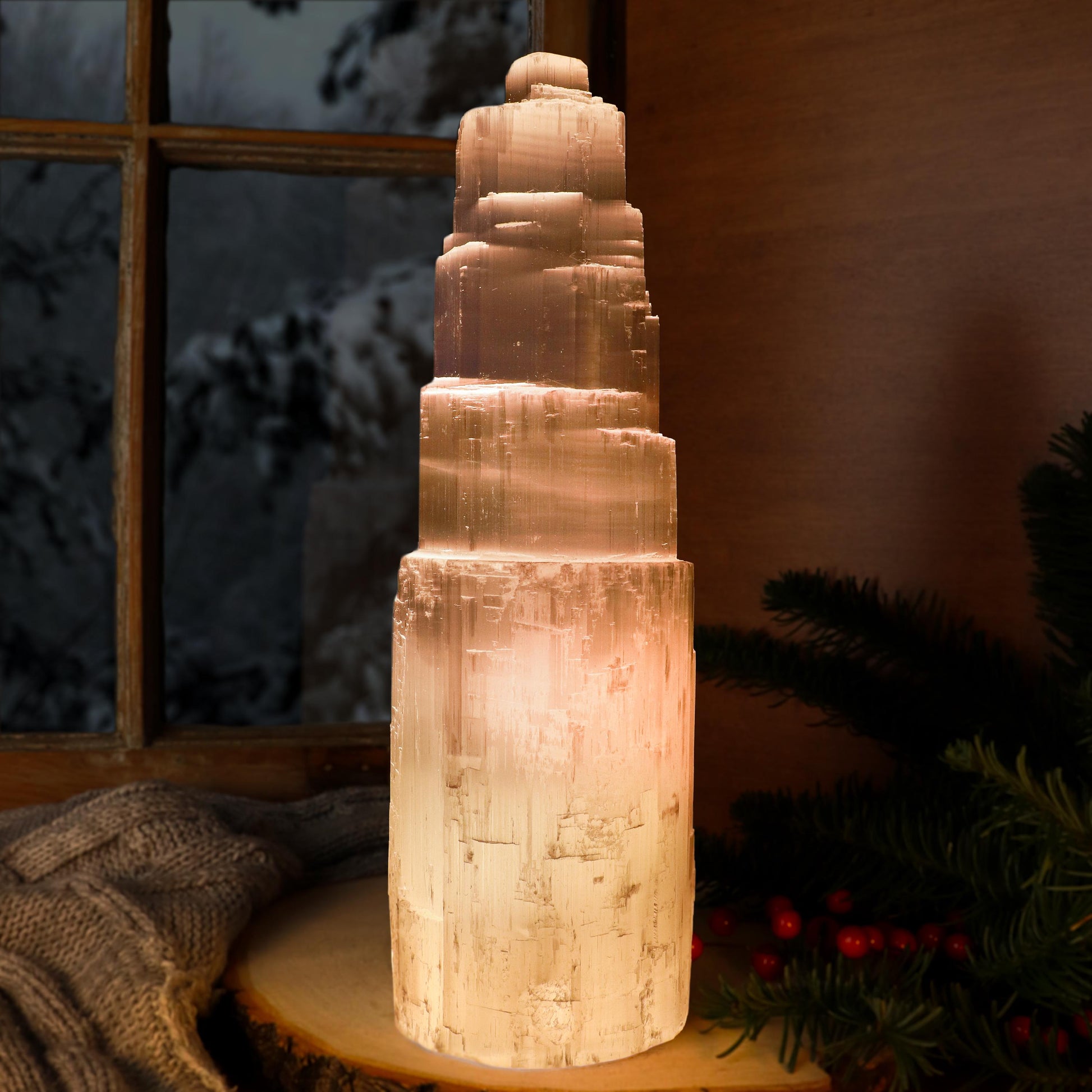 Natural Selenite Crystal Lamp, Grade A Quality, Selenite Tower, Ethically Sourced, White Light, Dimmable Lamp
