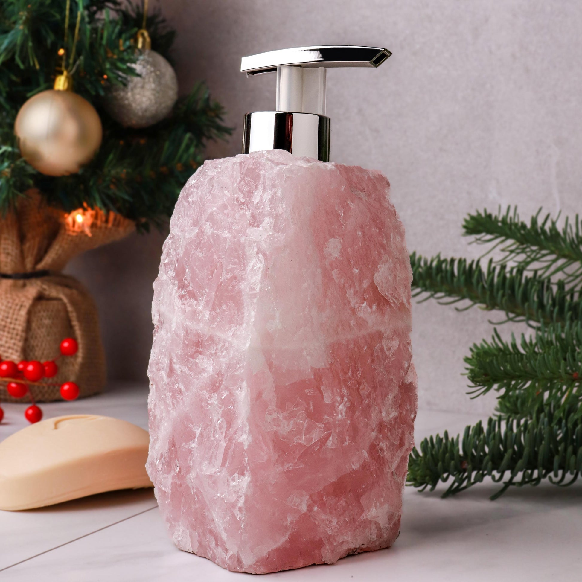 Rose Quartz Soap Dispenser, Self Love Stone, Bathroom Decor, Christmas Gift for Anyone, Ethically Sourced