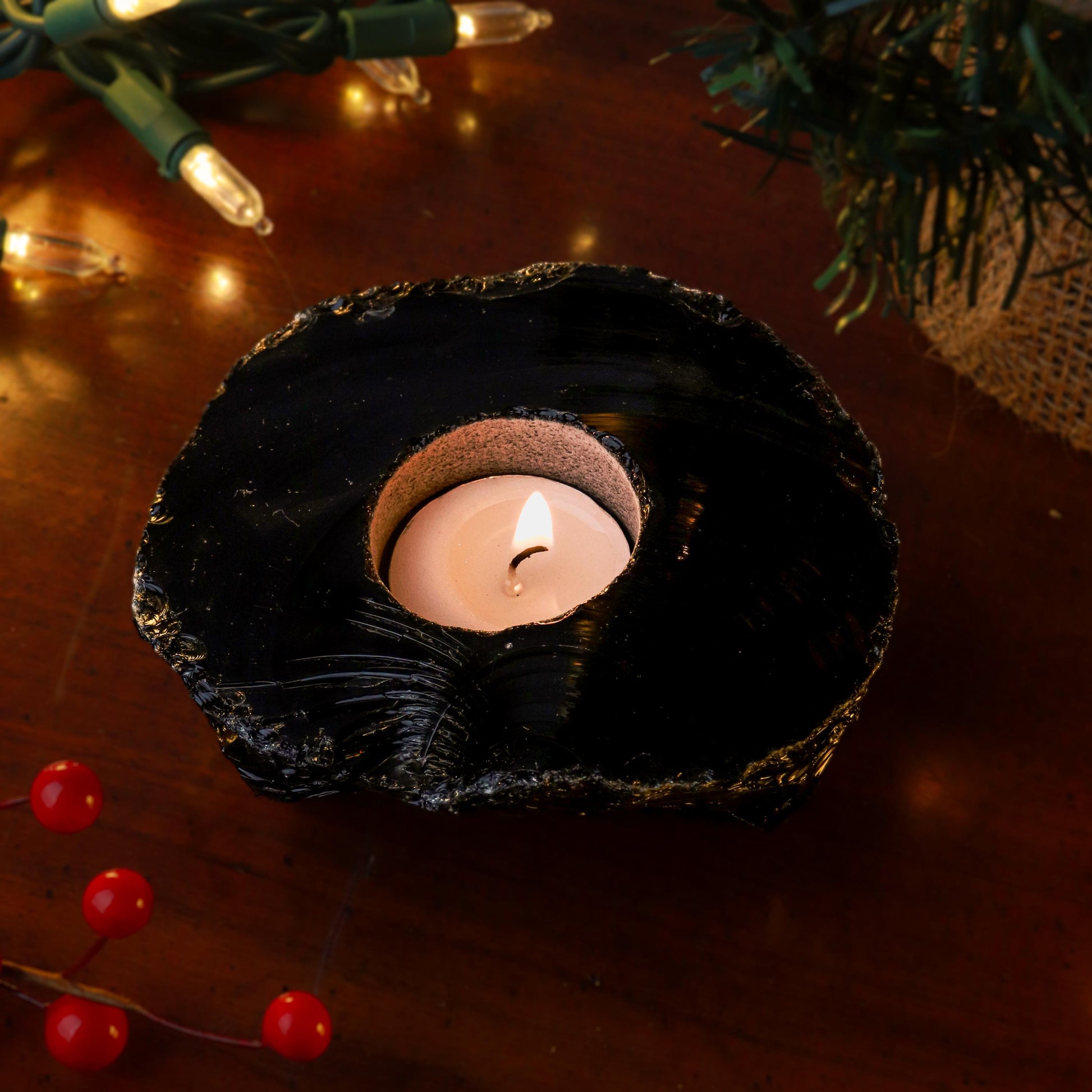 Black Obsidian Candle Holder, Tealight Holder, Natural Crystal Home Decor, Ethically Sourced, Raw Crystal Chunk