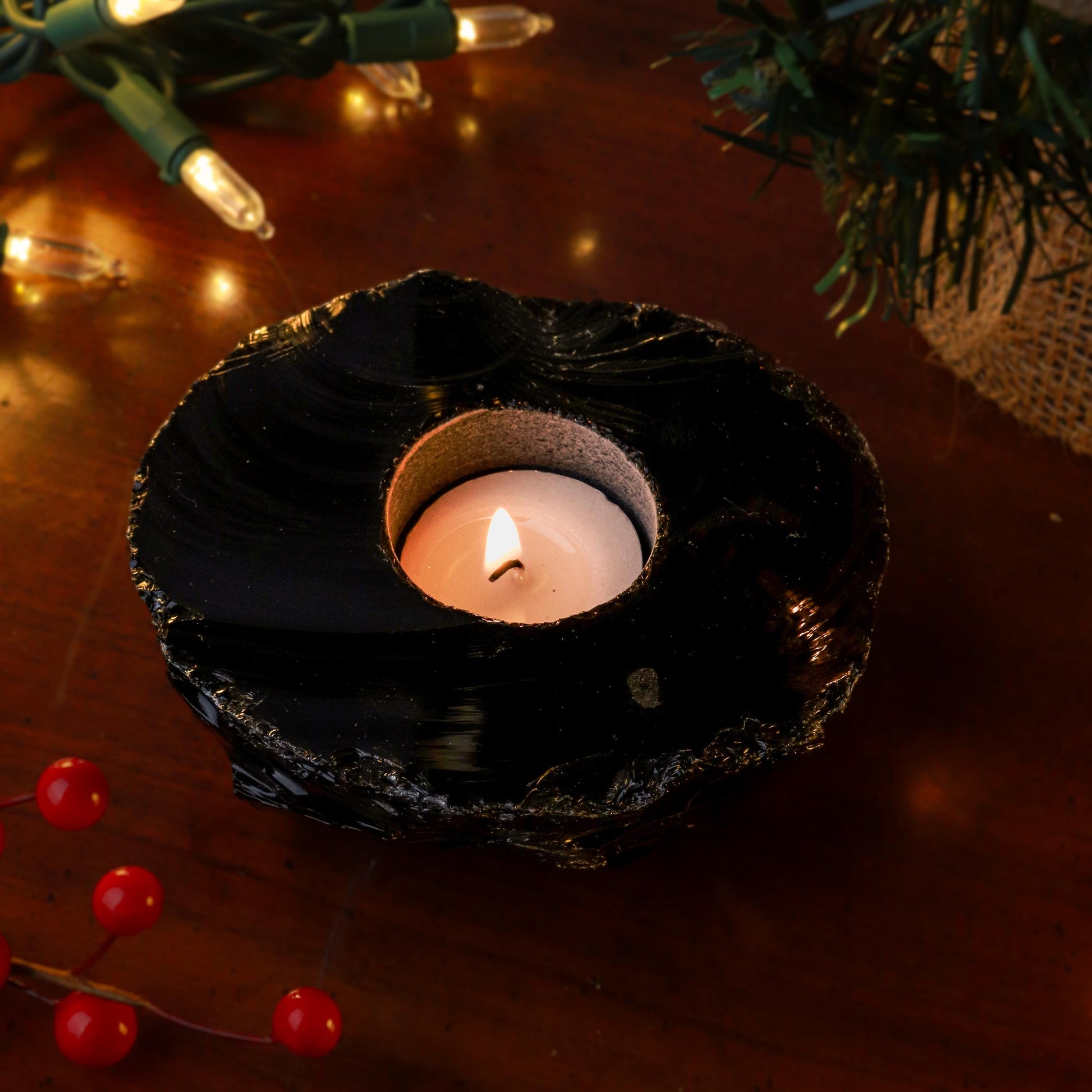 Black Obsidian Candle Holder, Tealight Holder, Natural Crystal Home Decor, Ethically Sourced, Raw Crystal Chunk