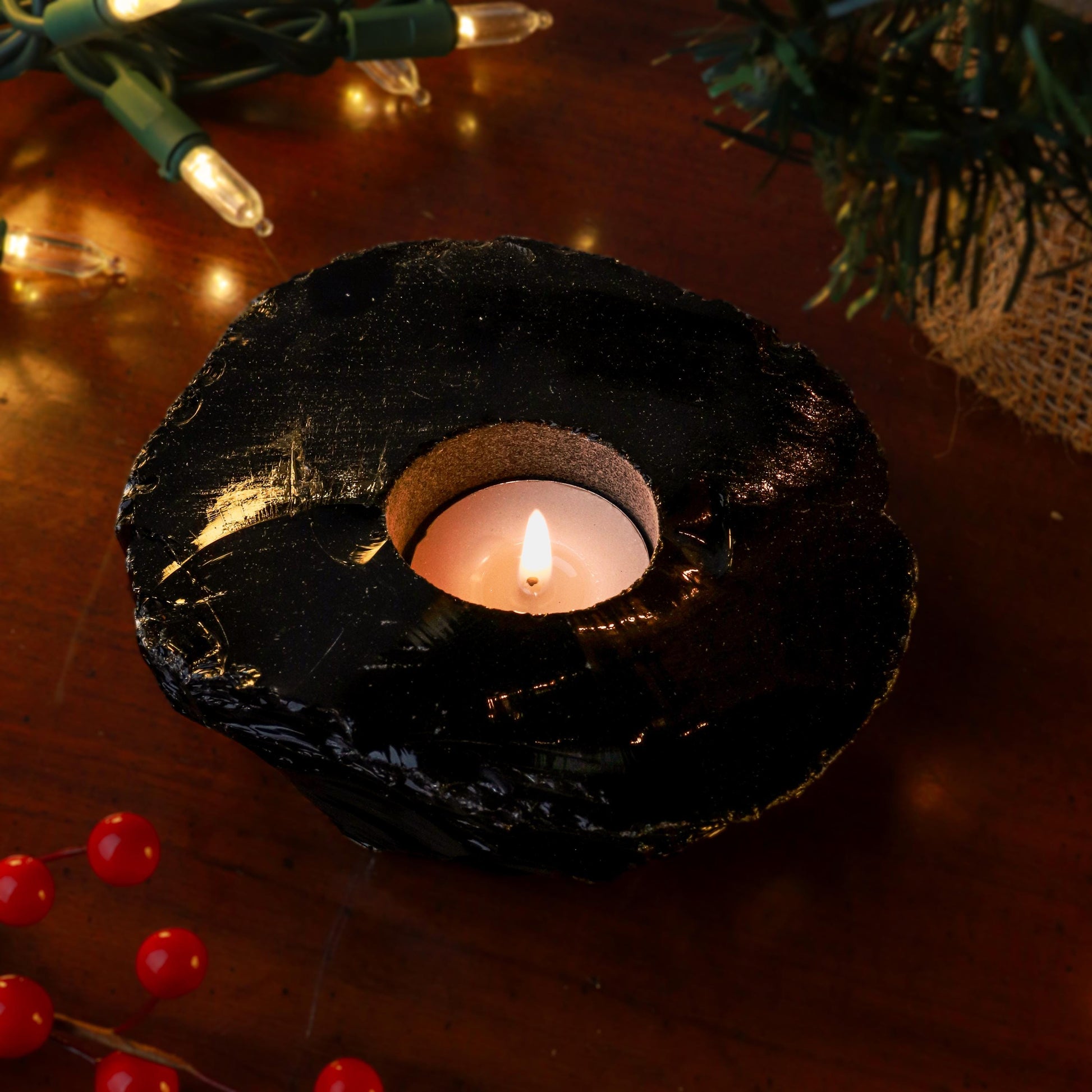 Black Obsidian Candle Holder, Tealight Holder, Natural Crystal Home Decor, Ethically Sourced, Raw Crystal Chunk