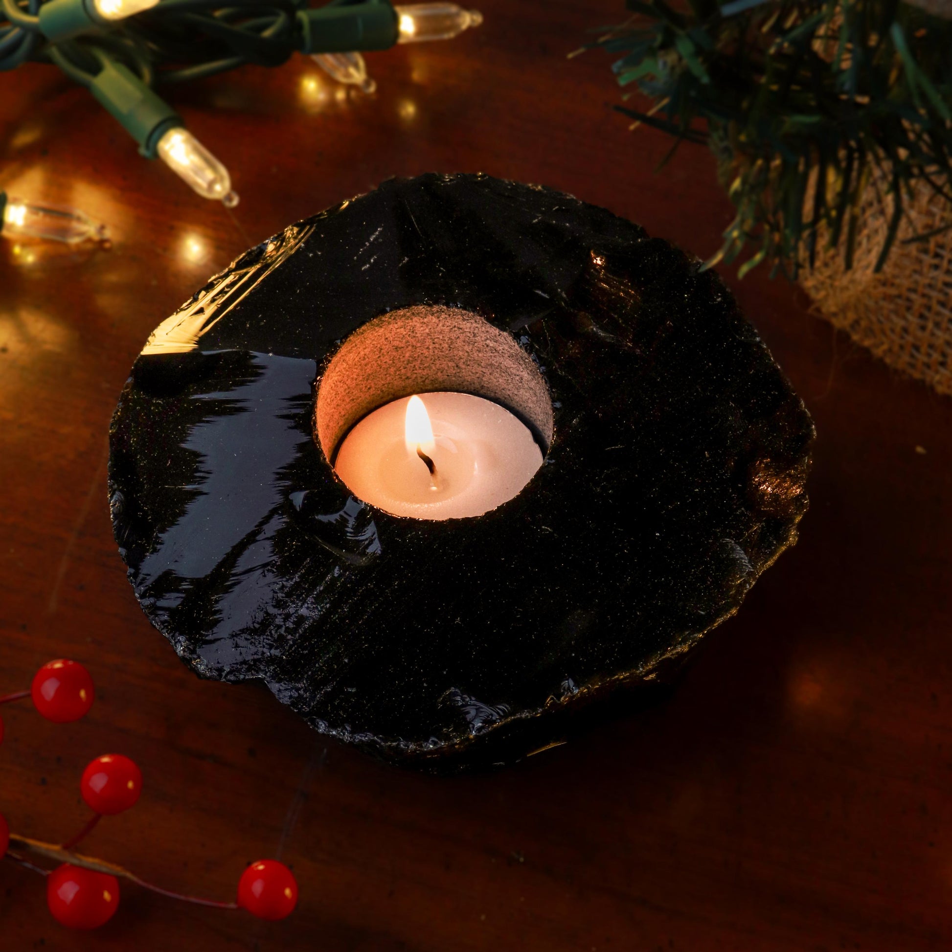 Black Obsidian Candle Holder, Tealight Holder, Natural Crystal Home Decor, Ethically Sourced, Raw Crystal Chunk