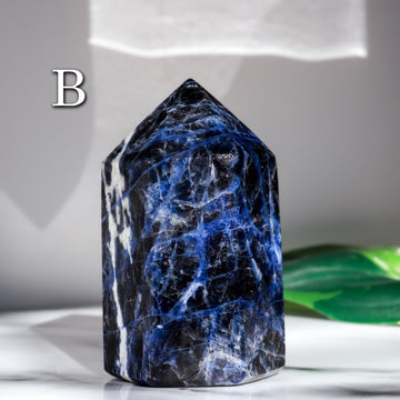 Sodalite Tower, Polished Sodalite Crystal, Ethically Sourced, Hand-Craved, Boho Chic Home Decor