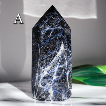Sodalite Tower, Polished Sodalite Crystal, Ethically Sourced, Hand-Craved, Boho Chic Home Decor