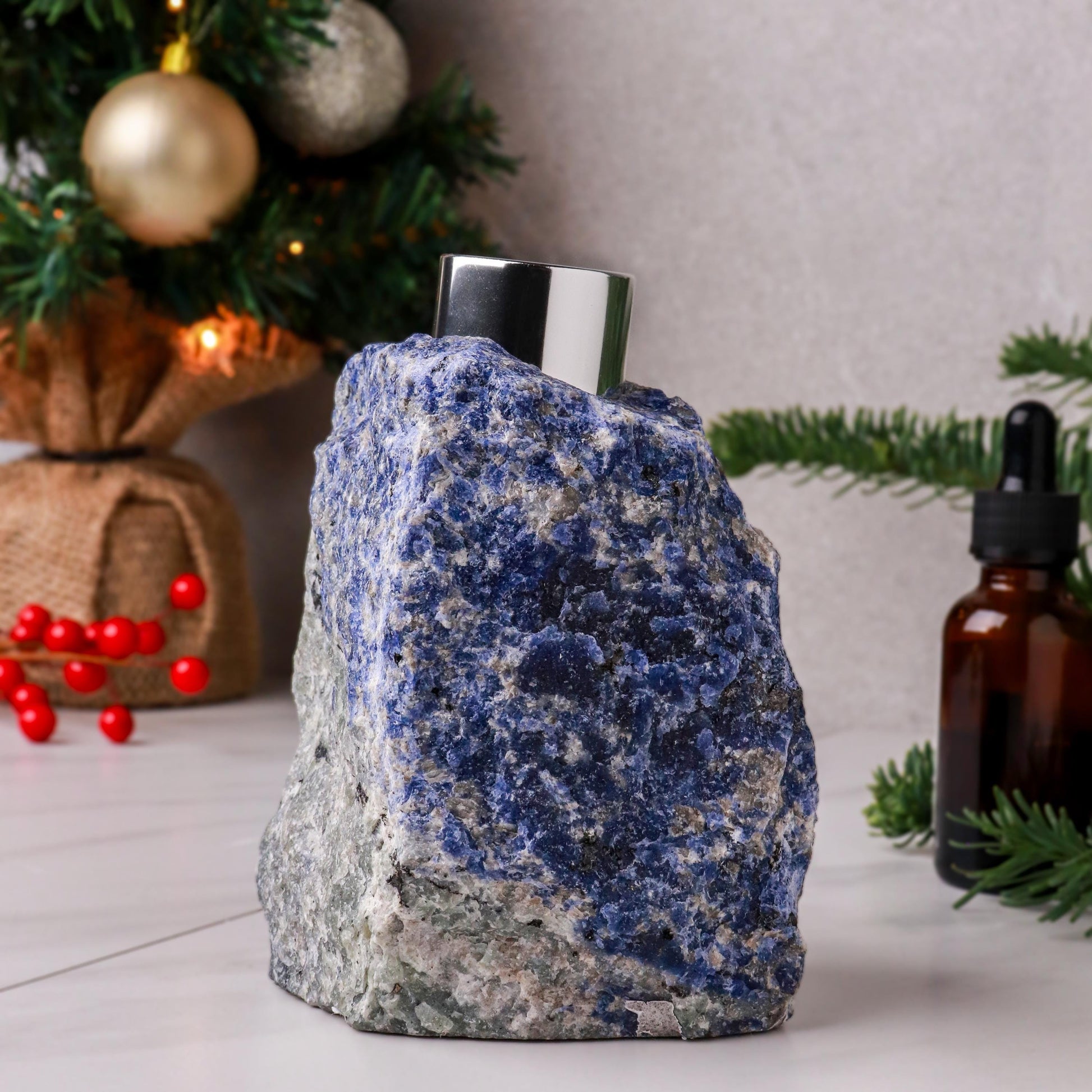 Sodalite Diffuser with Reed Sticks & Diffuser Oil, Perfect Christmas Present, Communication, Awareness, Stress Reliever, Ethically Sourced