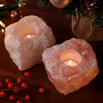 Rose Quartz Candle Holder Candle Holder, Tealight Holder, Natural Crystal Home Decor, Ethically Sourced, Raw Crystal Chunk