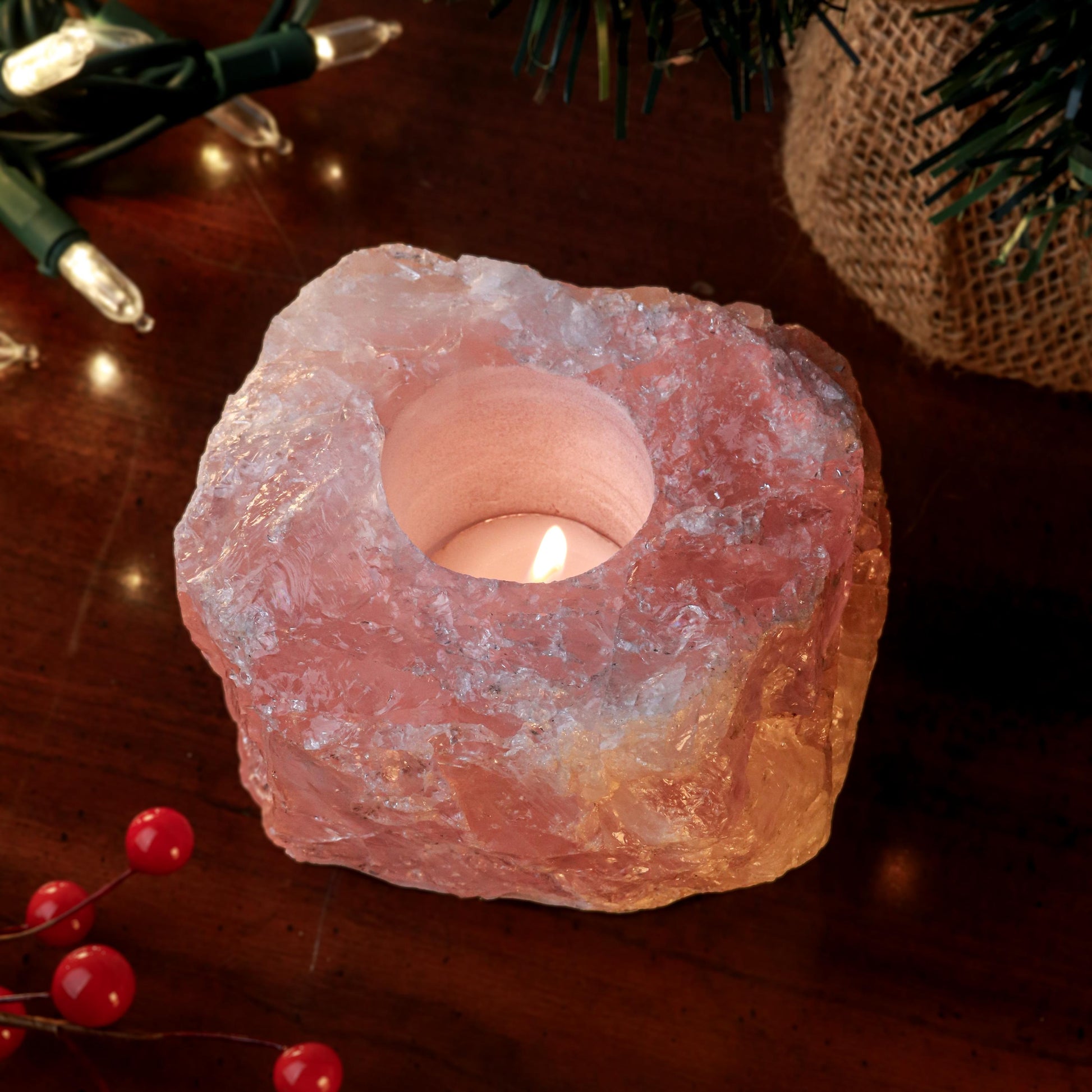 Rose Quartz Candle Holder Candle Holder, Tealight Holder, Natural Crystal Home Decor, Ethically Sourced, Raw Crystal Chunk