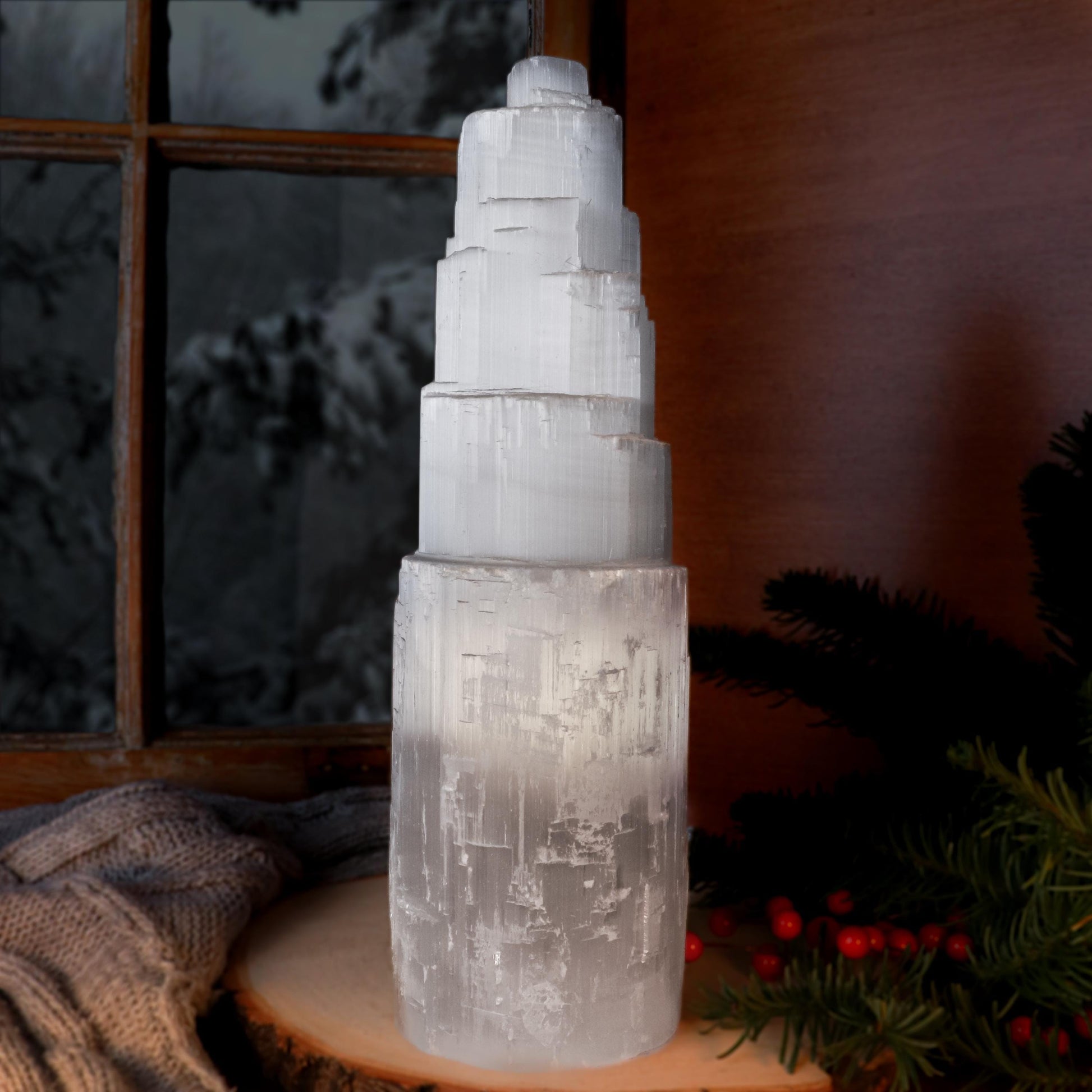 Natural Selenite Crystal Lamp, Grade A Quality, Selenite Tower, Ethically Sourced, White Light, Dimmable Lamp