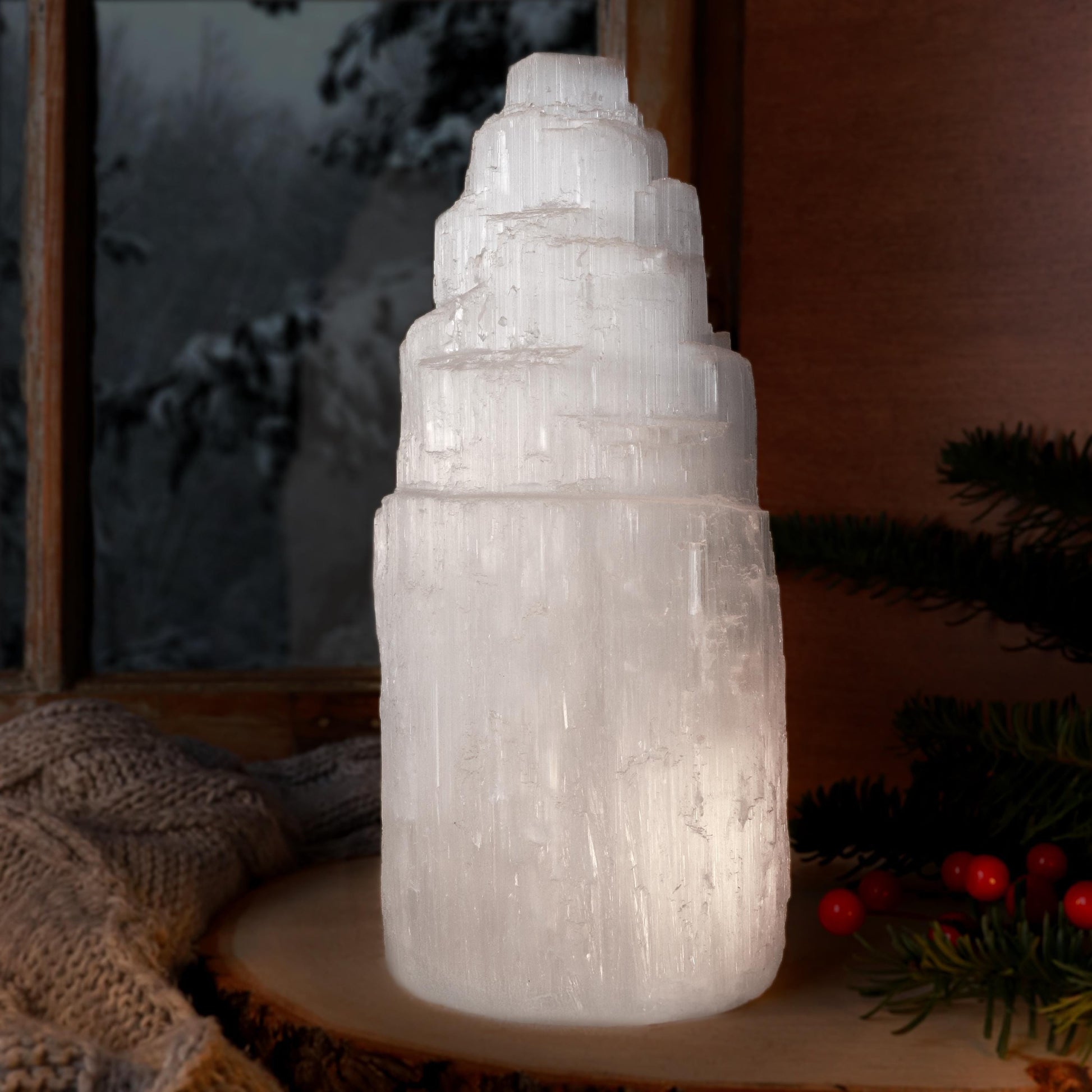 Natural Selenite Crystal Lamp, Grade A Quality, Selenite Tower, Ethically Sourced, White Light, Dimmable Lamp