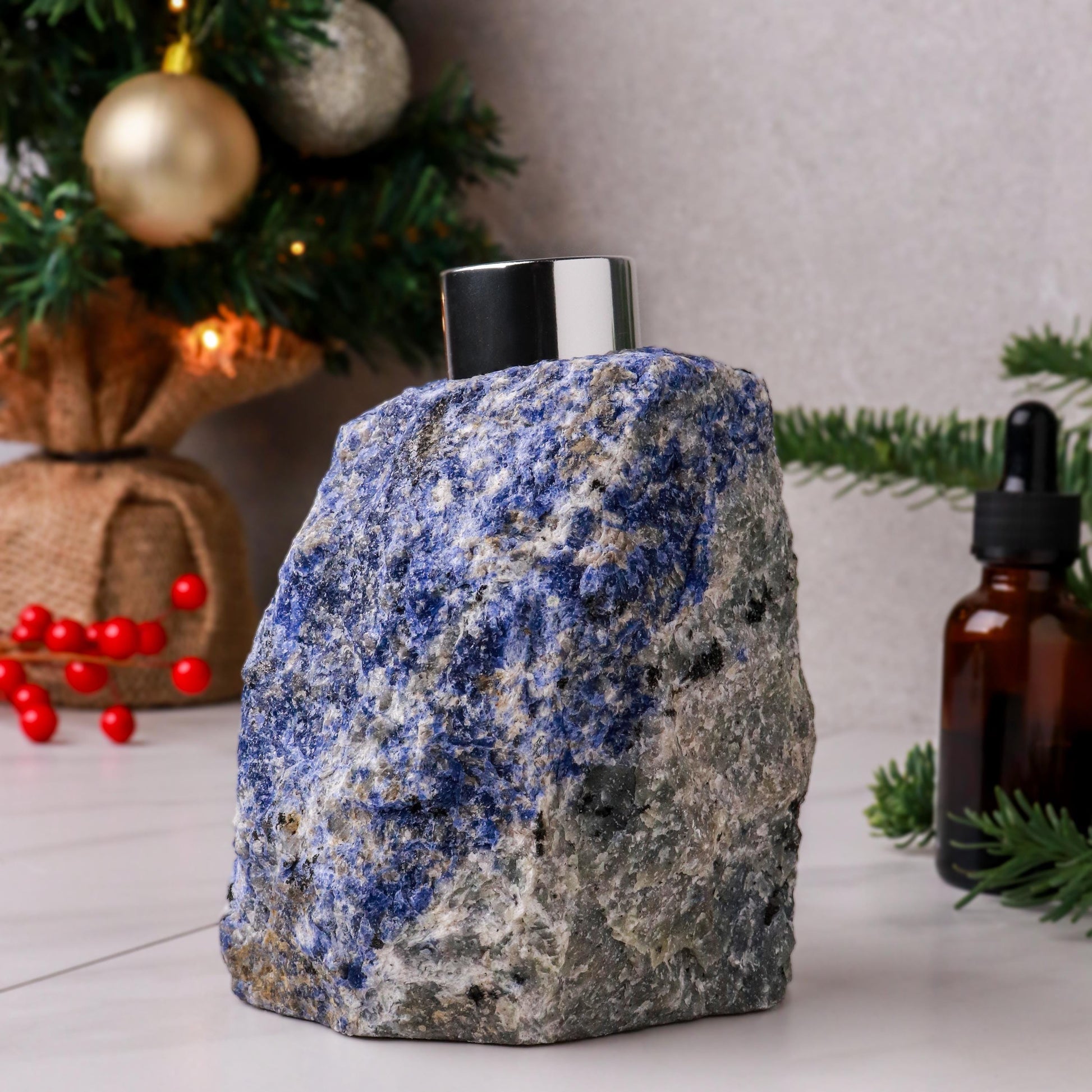 Sodalite Diffuser with Reed Sticks & Diffuser Oil, Perfect Christmas Present, Communication, Awareness, Stress Reliever, Ethically Sourced