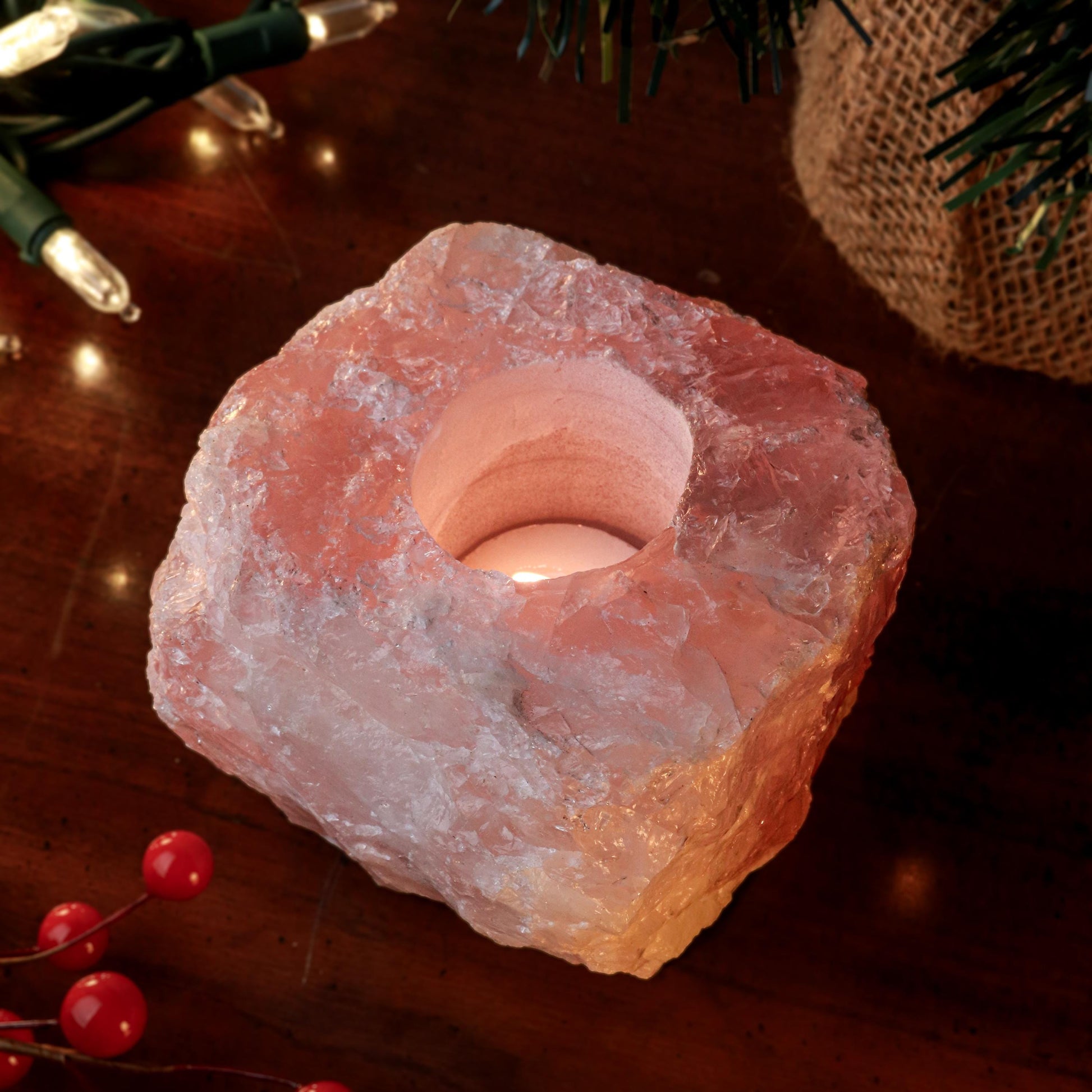 Rose Quartz Candle Holder Candle Holder, Tealight Holder, Natural Crystal Home Decor, Ethically Sourced, Raw Crystal Chunk