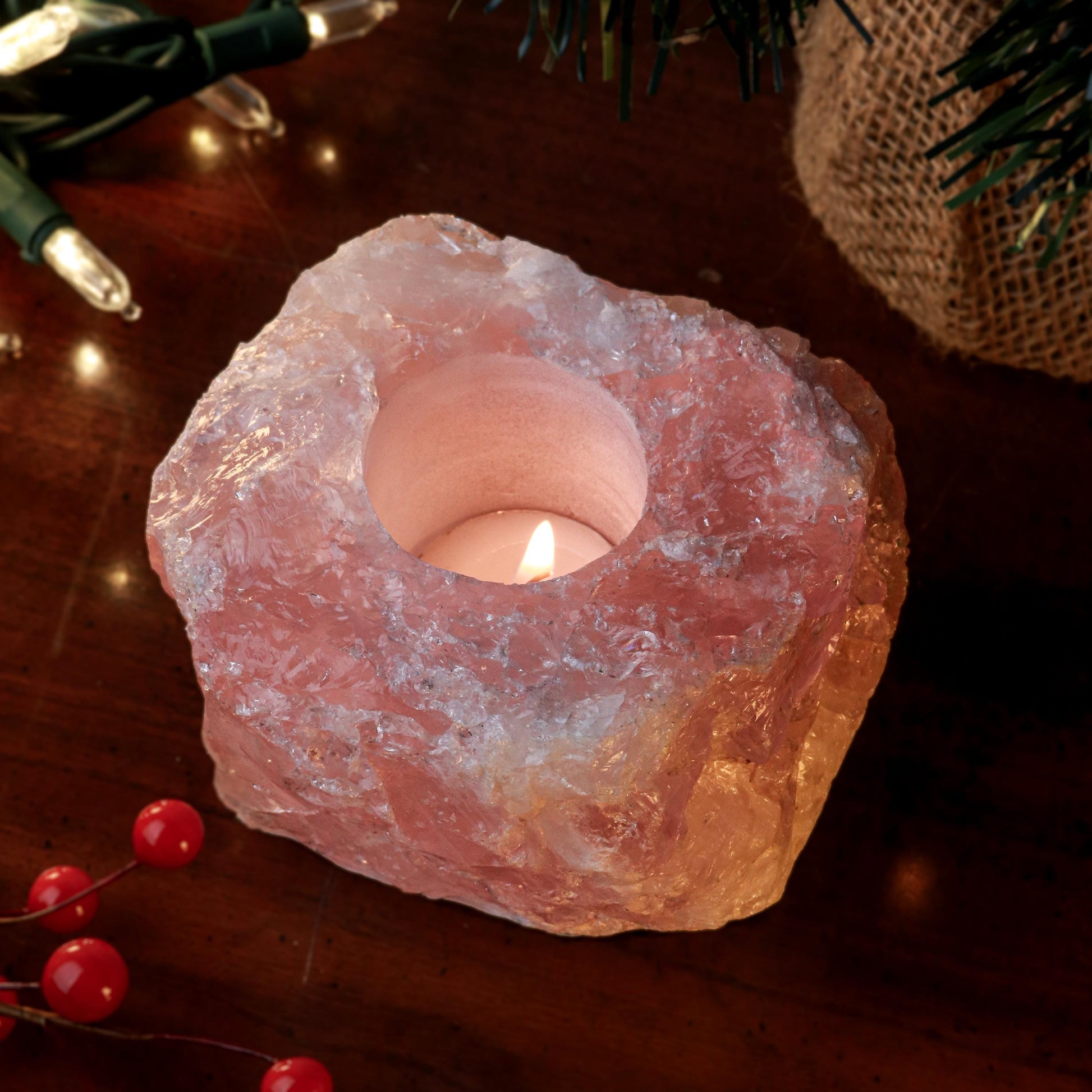 Rose Quartz Candle Holder Candle Holder, Tealight Holder, Natural Crystal Home Decor, Ethically Sourced, Raw Crystal Chunk