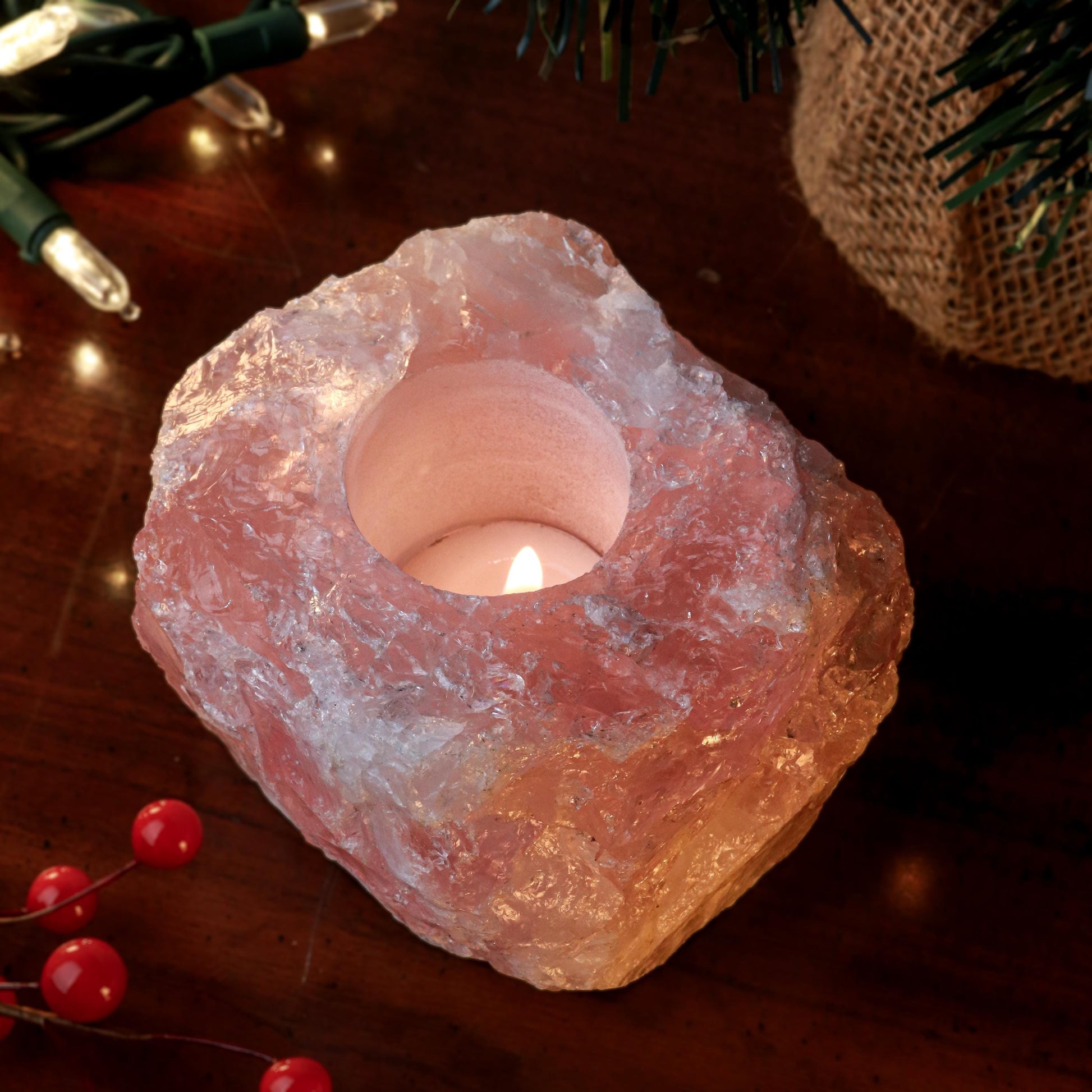 Rose Quartz Candle Holder Candle Holder, Tealight Holder, Natural Crystal Home Decor, Ethically Sourced, Raw Crystal Chunk