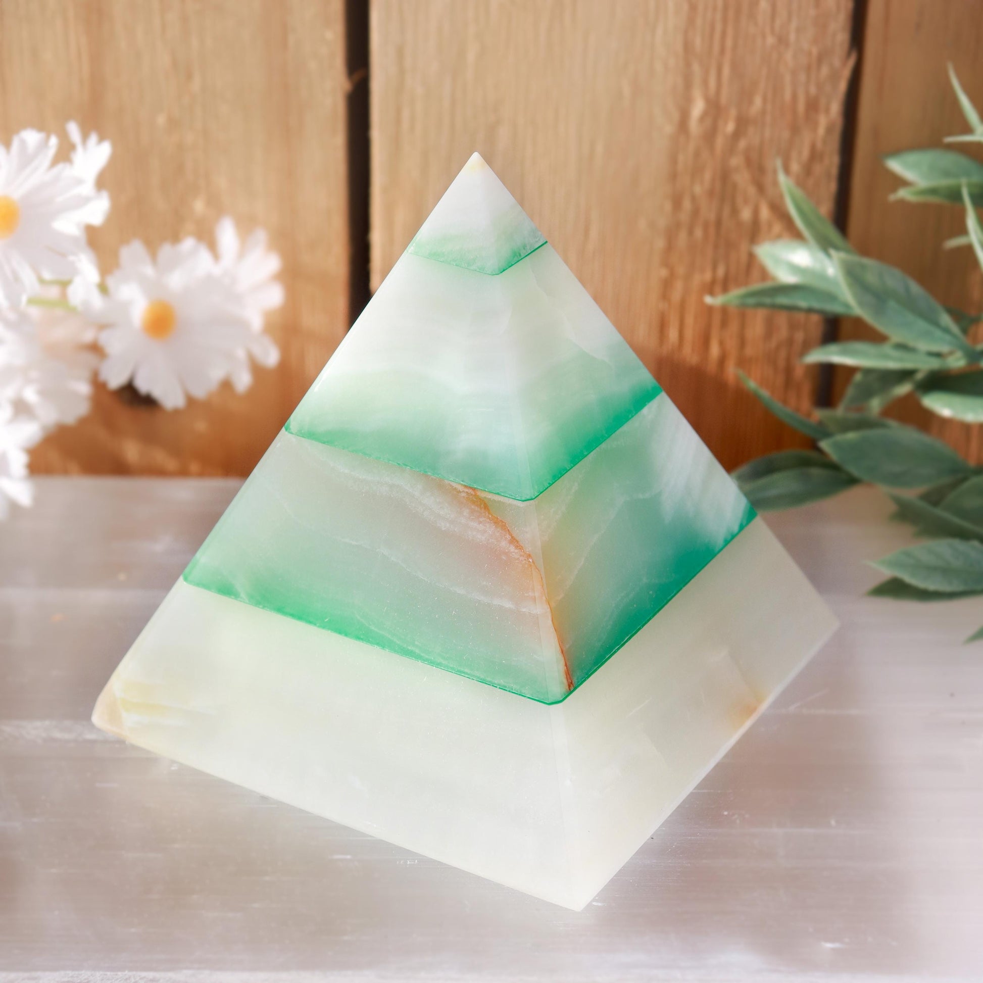 Green Onyx Pyramids, Ethically Sourced, Healing Home Decor 3"