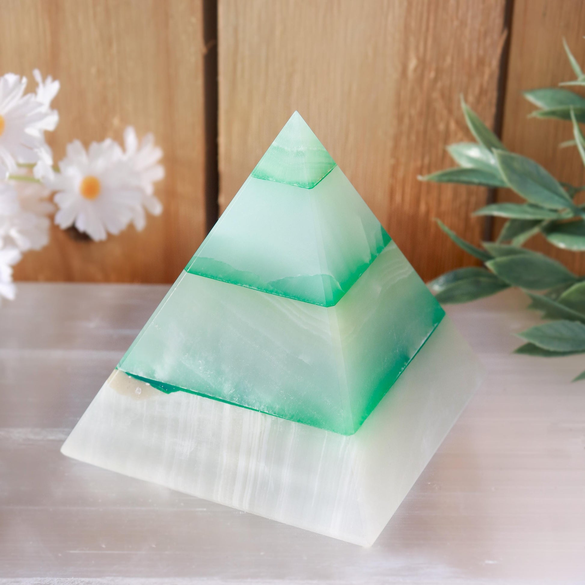 Green Onyx Pyramids, Ethically Sourced, Healing Home Decor 3"