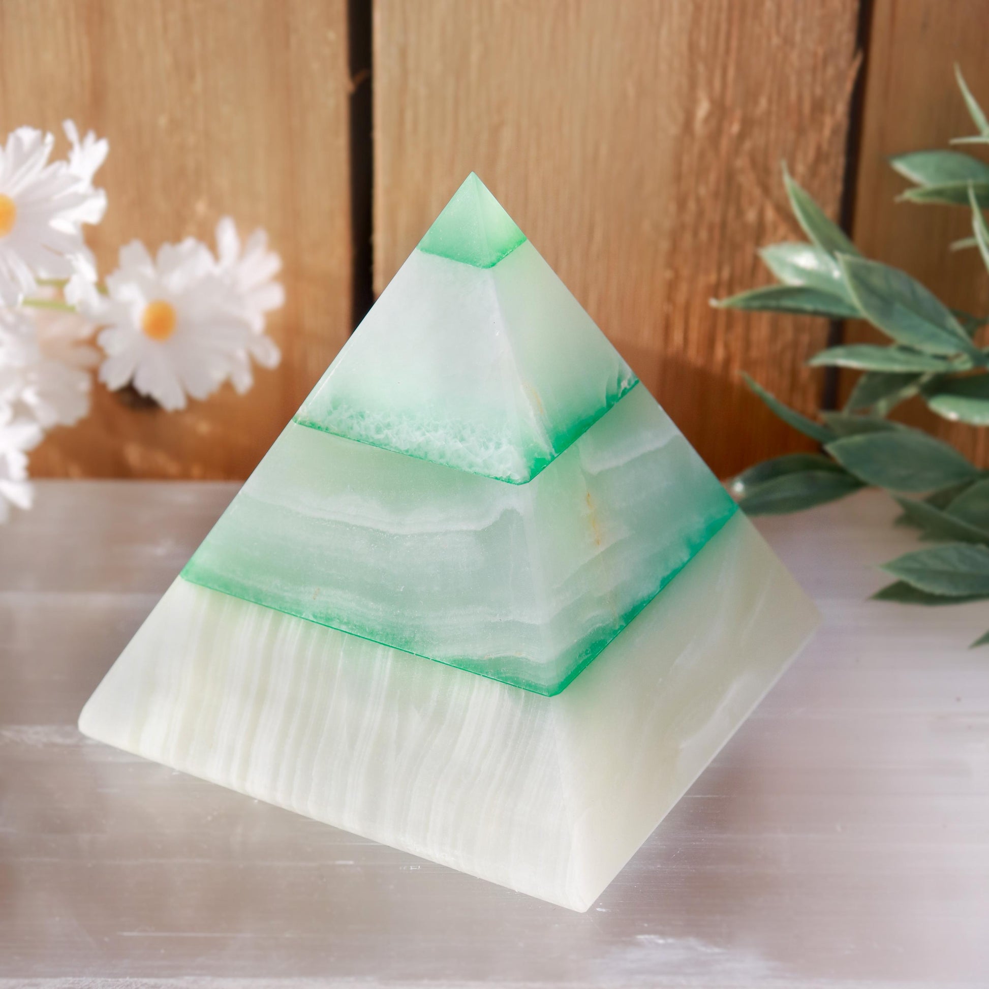 Green Onyx Pyramids, Ethically Sourced, Healing Home Decor 3"