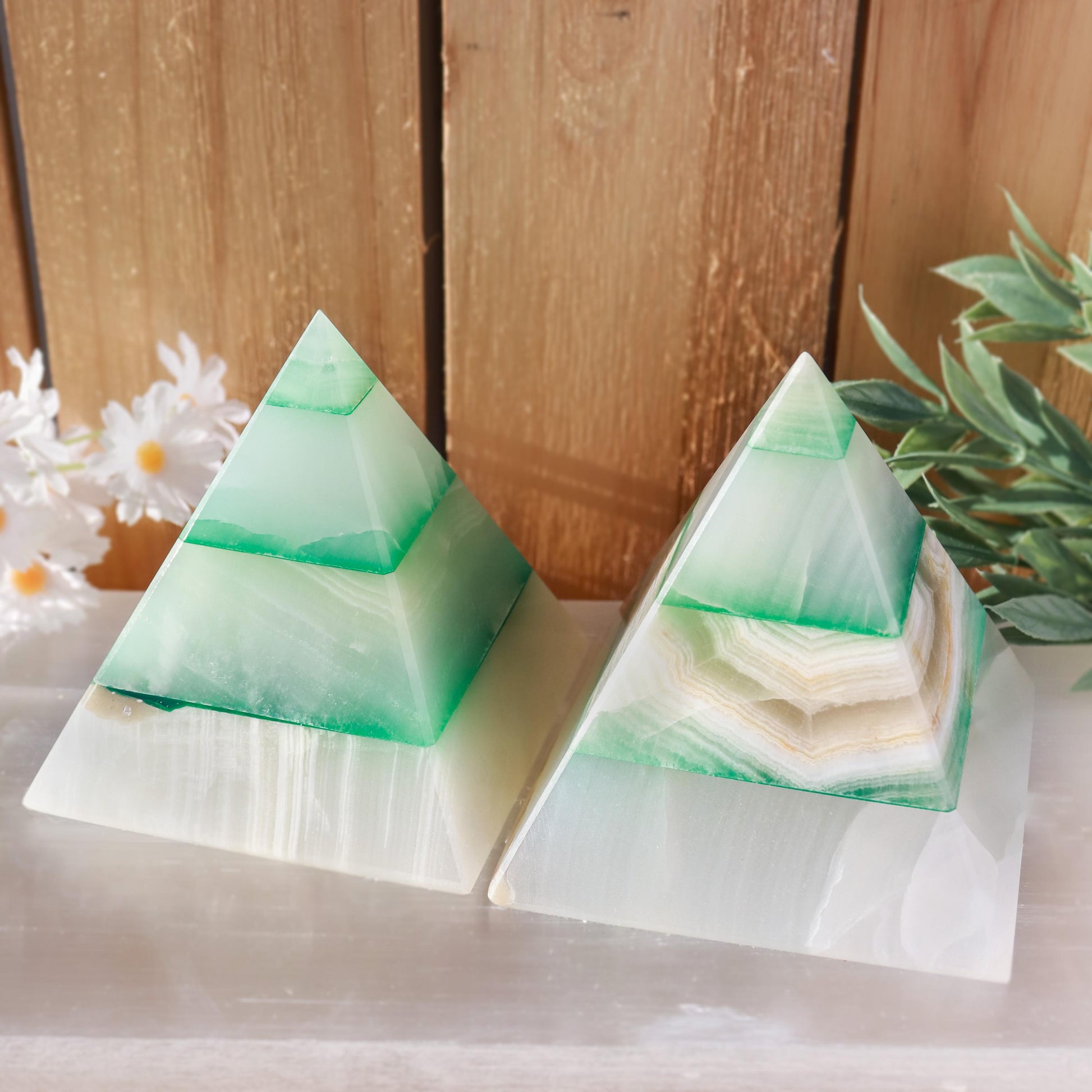 Green Onyx Pyramids, Ethically Sourced, Healing Home Decor 3"