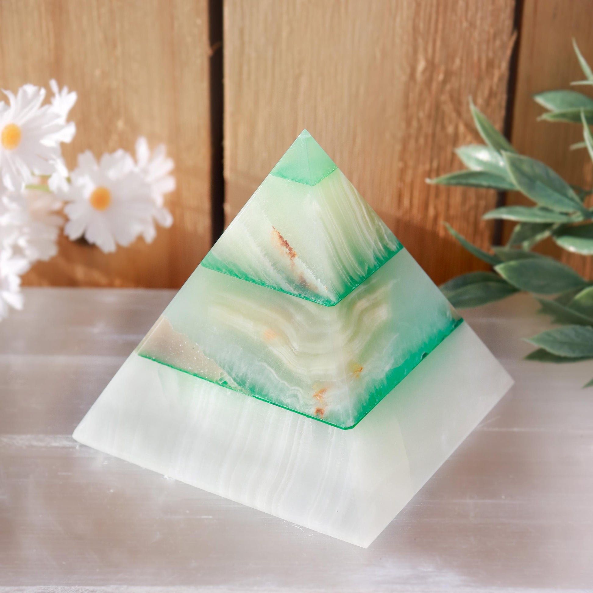 Green Onyx Pyramids, Ethically Sourced, Healing Home Decor 3"