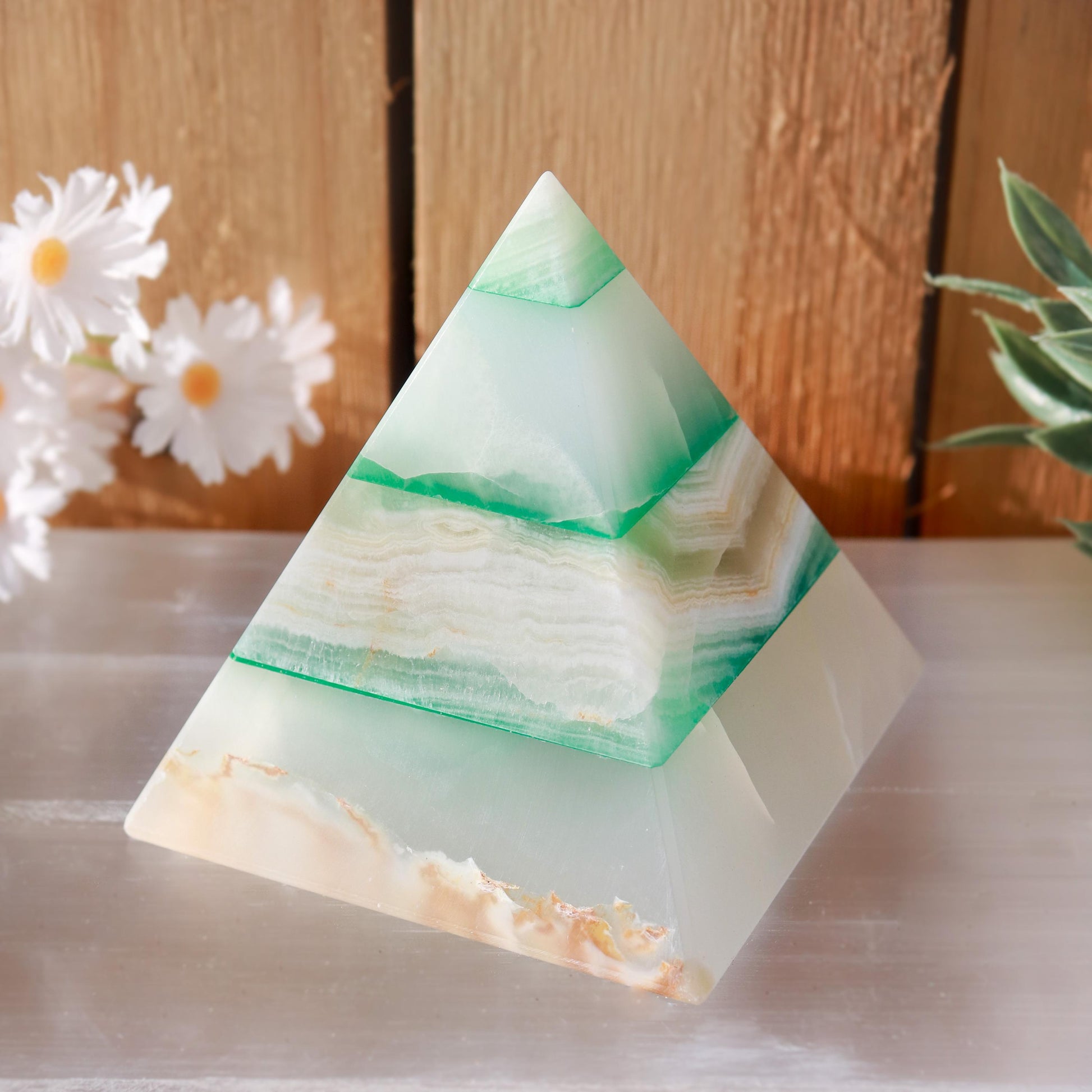 Green Onyx Pyramids, Ethically Sourced, Healing Home Decor 3"
