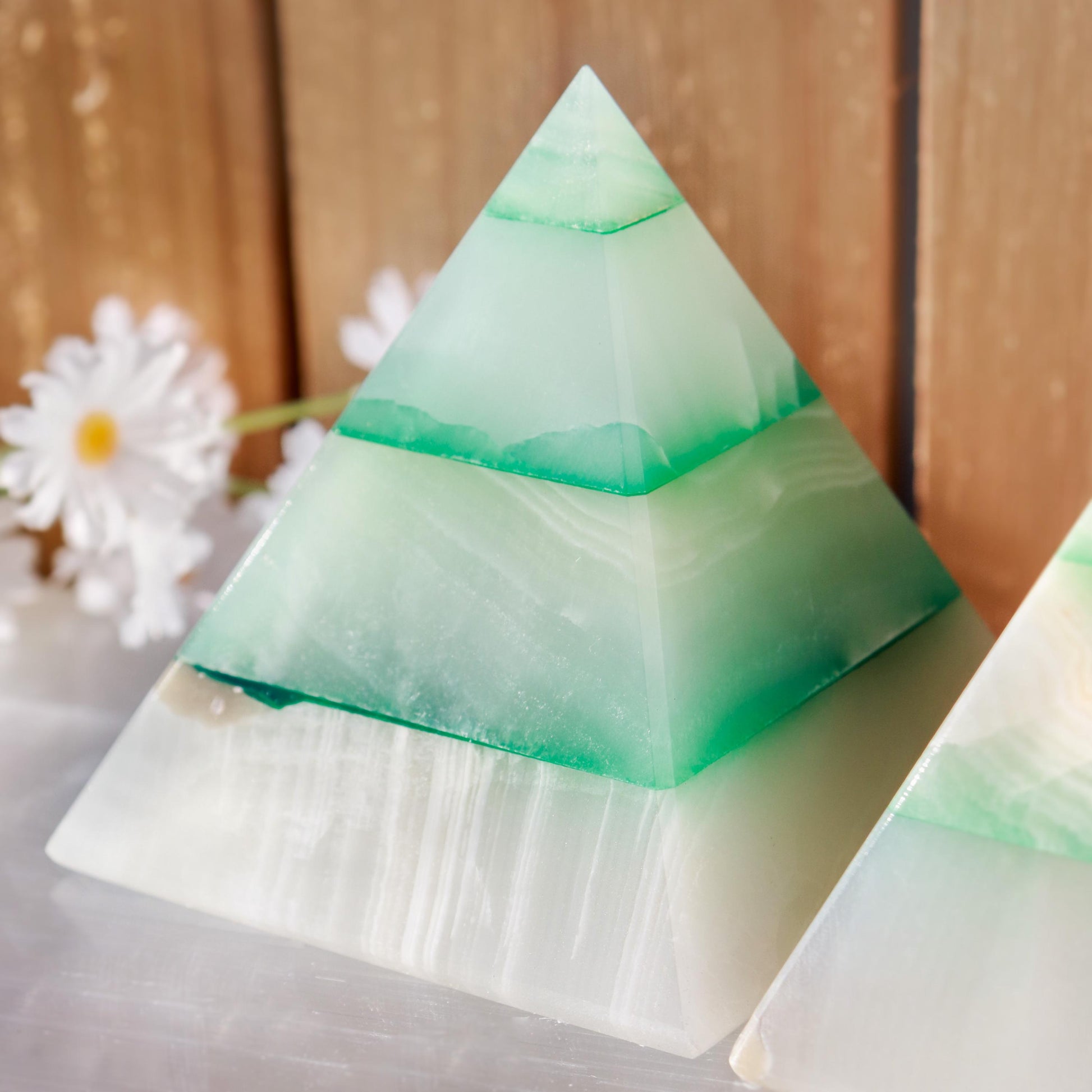 Green Onyx Pyramids, Ethically Sourced, Healing Home Decor 3"