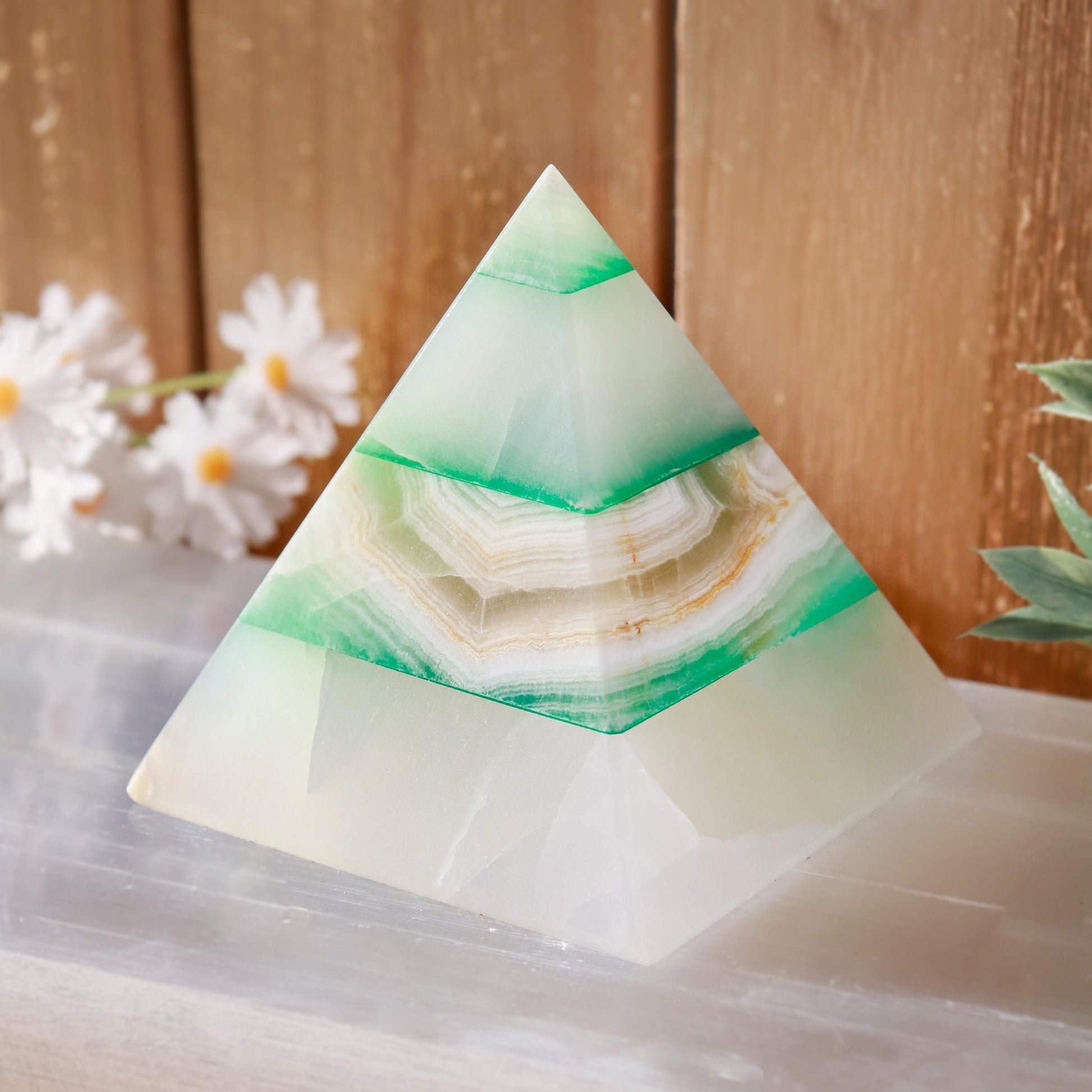 Green Onyx Pyramids, Ethically Sourced, Healing Home Decor 3"