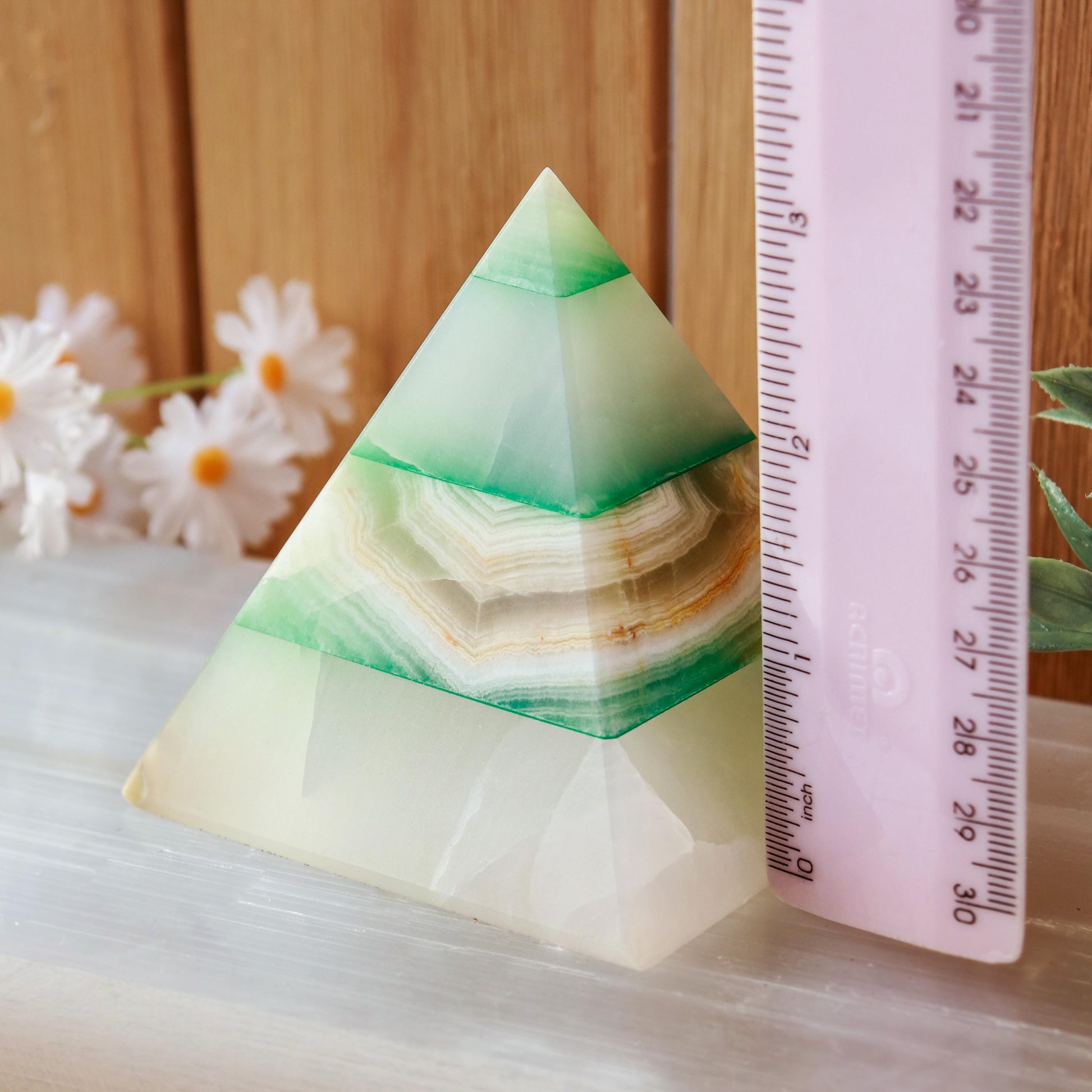 Green Onyx Pyramids, Ethically Sourced, Healing Home Decor 3"