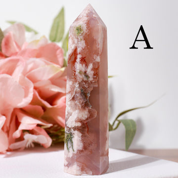 Flower Agate, Cherry Blossom Crystal, Ethically Sourced Crystals, Spring Home Decor, Polished Gemstone Towers