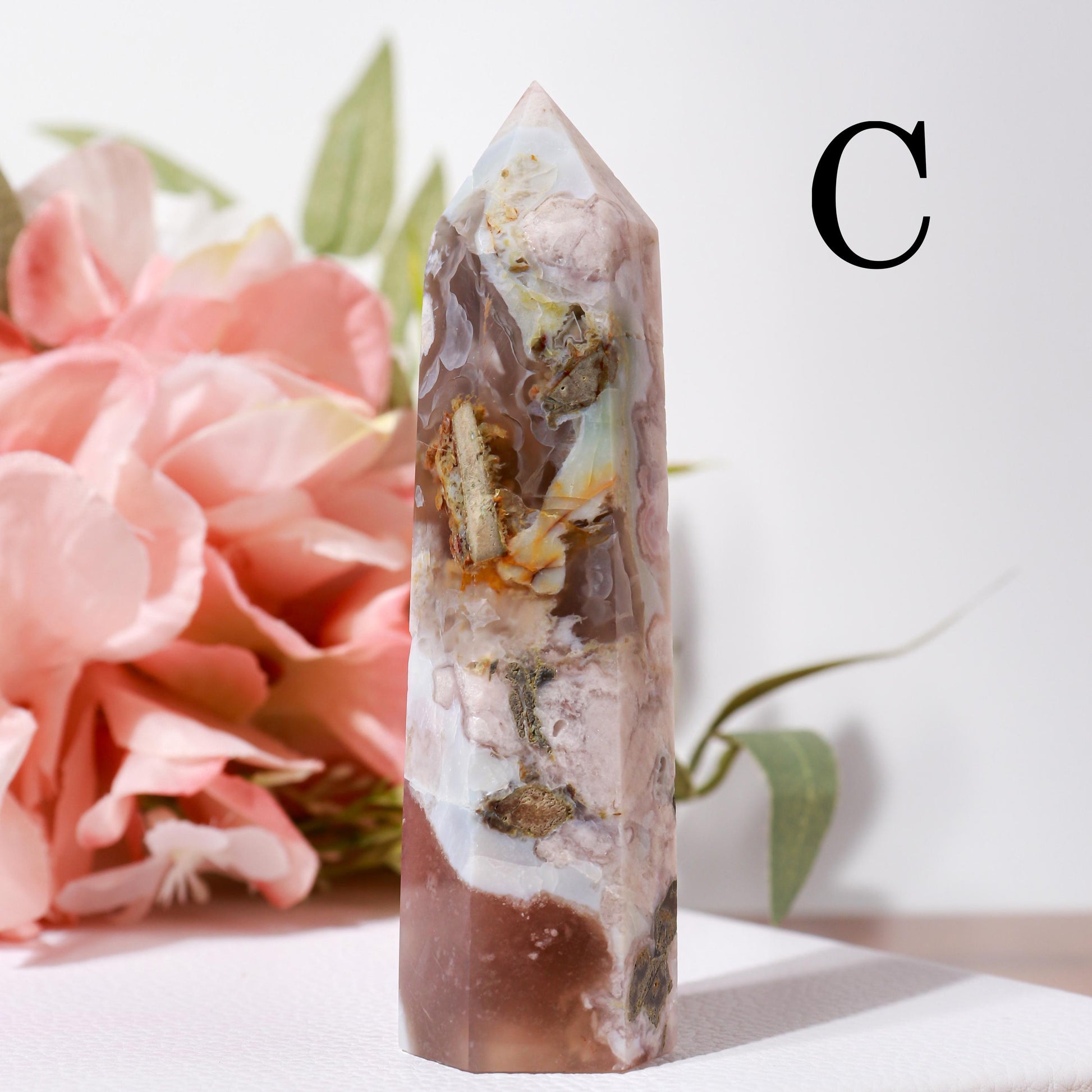 Flower Agate, Cherry Blossom Crystal, Ethically Sourced Crystals, Spring Home Decor, Polished Gemstone Towers