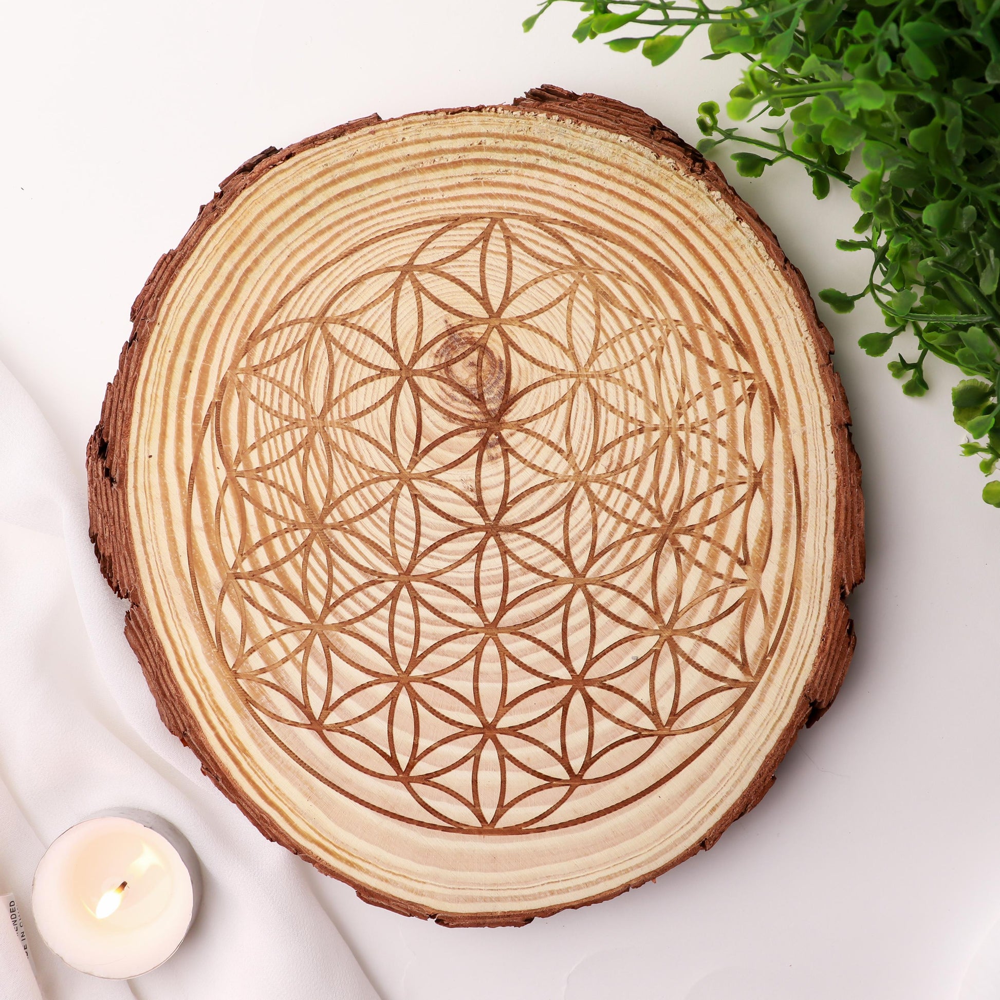 7 Chakra Geometry Crystal Kit, Cork and Wooden Plate, Ethically Sourced, Crystal Pendulums