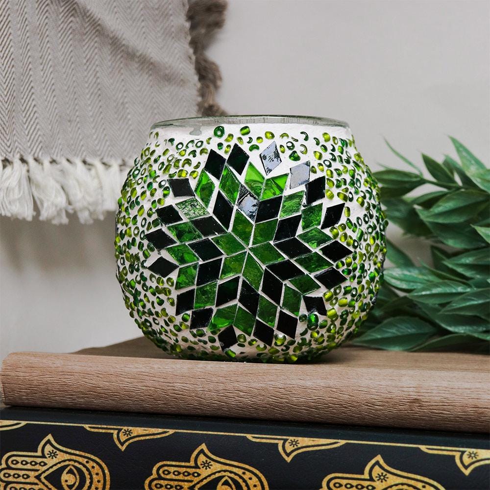 Hand Made Mosaic Glass Candle Holder from Turkey, Bohemian, Boho Chic, Hippie Aesthetic, Unique Mosaic Home Decor