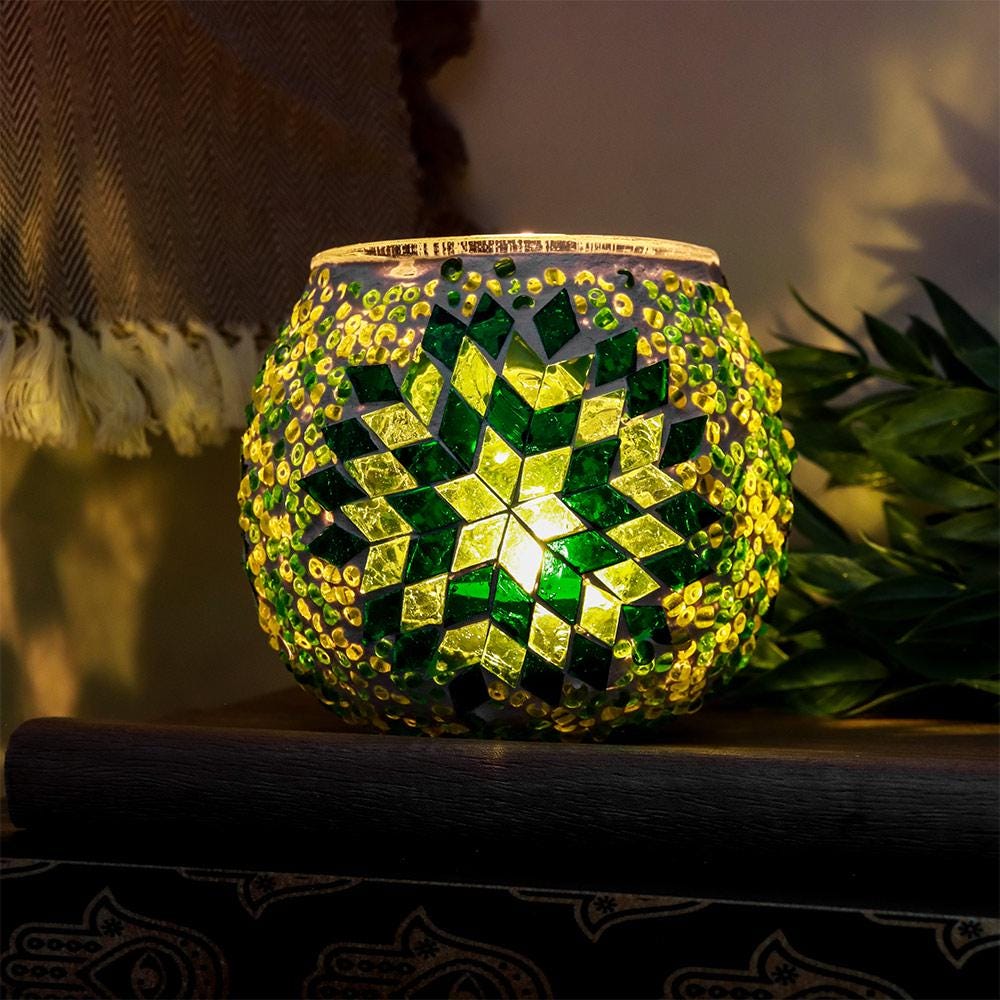 Hand Made Mosaic Glass Candle Holder from Turkey, Bohemian, Boho Chic, Hippie Aesthetic, Unique Mosaic Home Decor