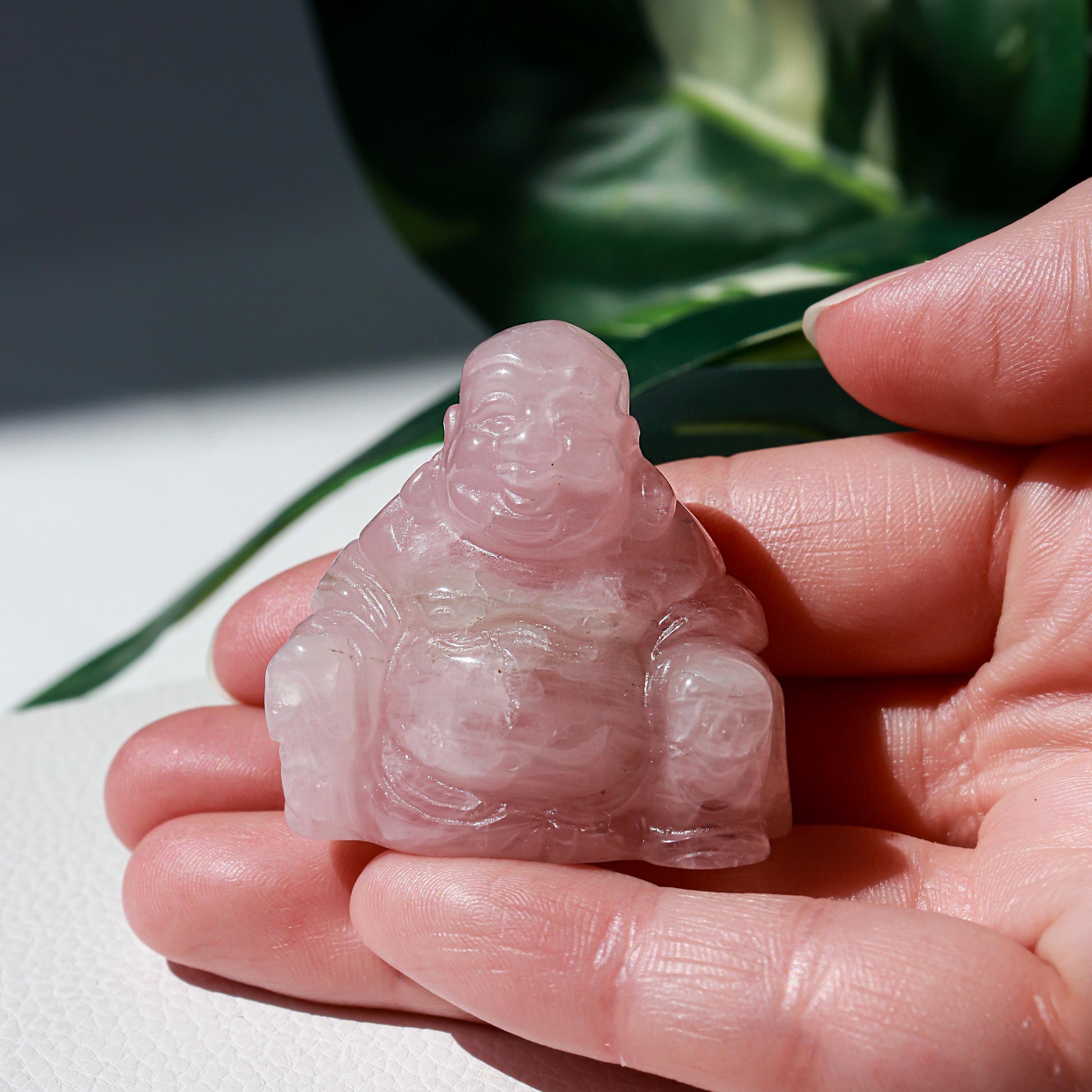 Rose Quartz Happy Buddha Statue, Carved Gemstone Buddha, Heart Chakra, Love Crystal - SOLD PER PIECE
